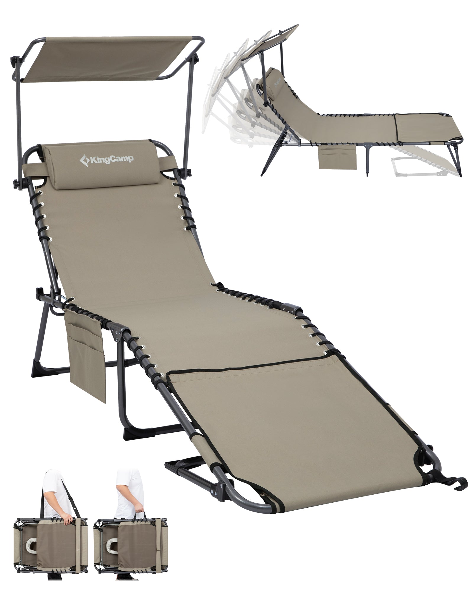 KingCamp MAGNOLIA B30 Backpack Chaise Lounge with Adjustable Canopy and Face Hole