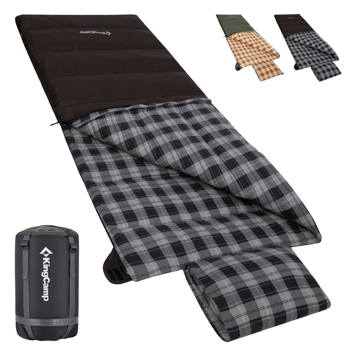 KingCamp Trippy C Single Envelope Sleeping Bag with Flannel Lining & Pillow