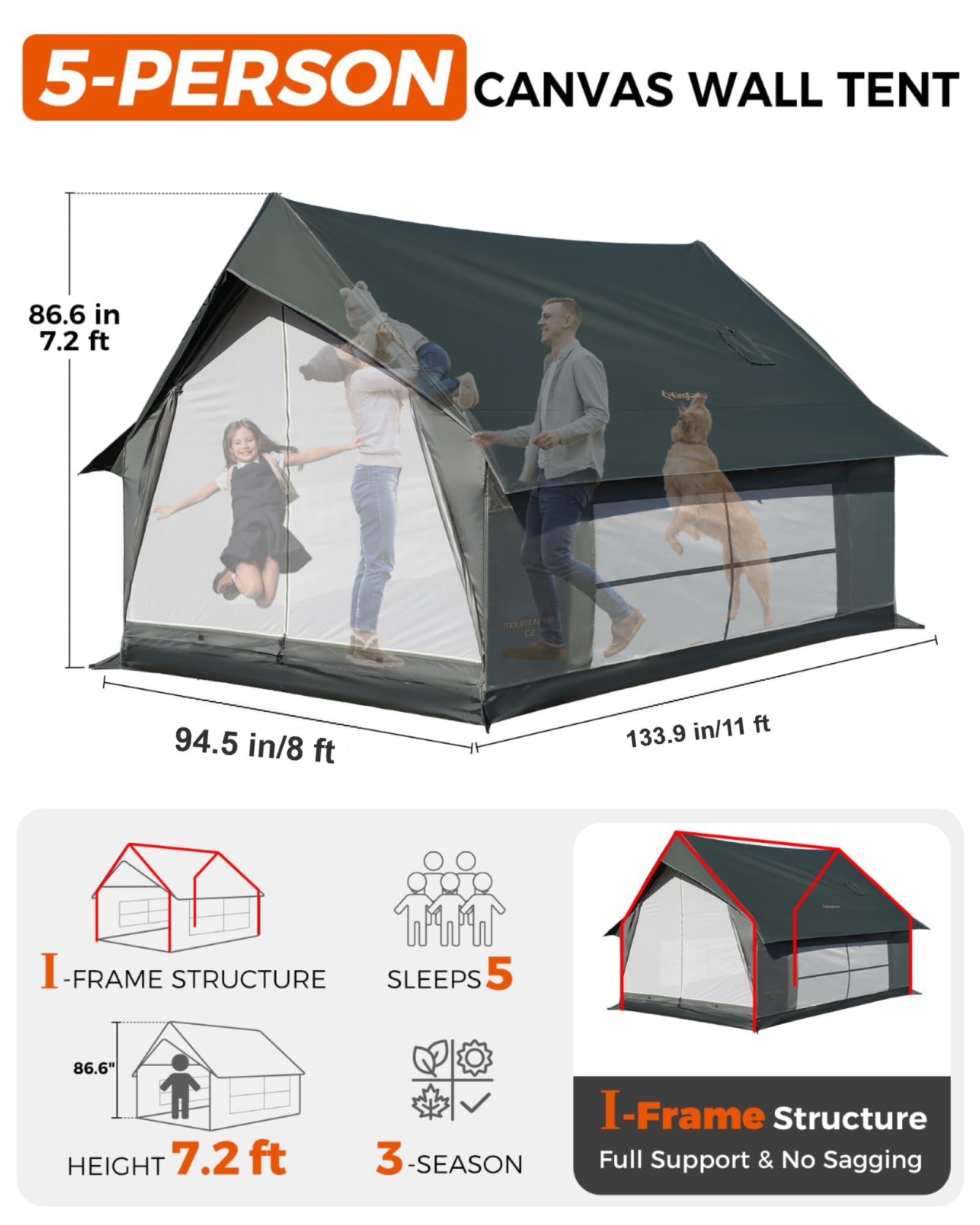 KingCamp MOUNTAIN IN C2 Cabin Tent with Stove Jack