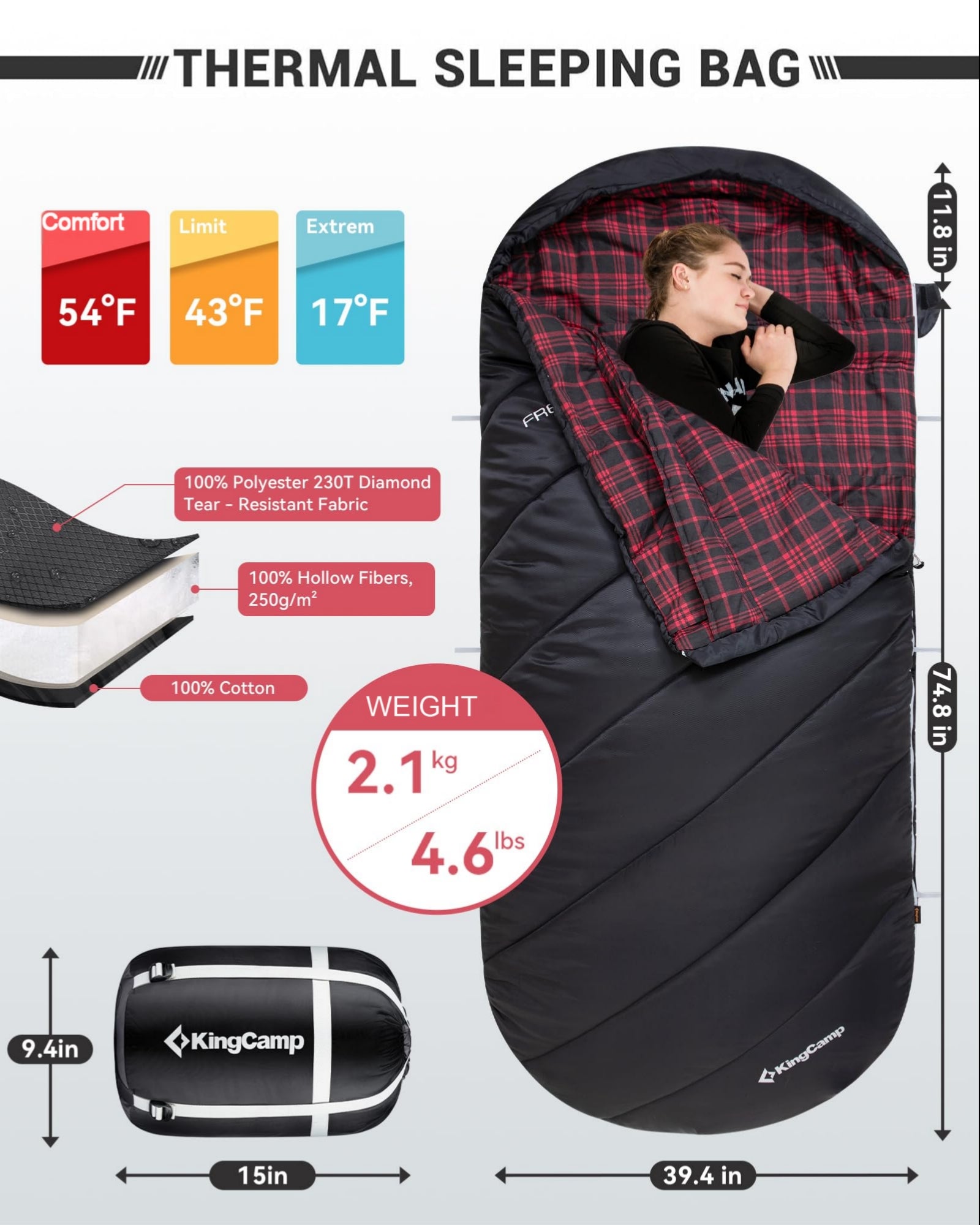 KingCamp Plus Size 3-4 Season Sleeping Bag