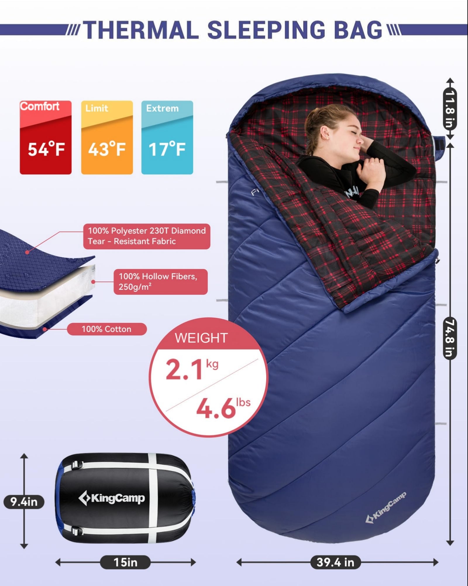 KingCamp Plus Size 3-4 Season Sleeping Bag