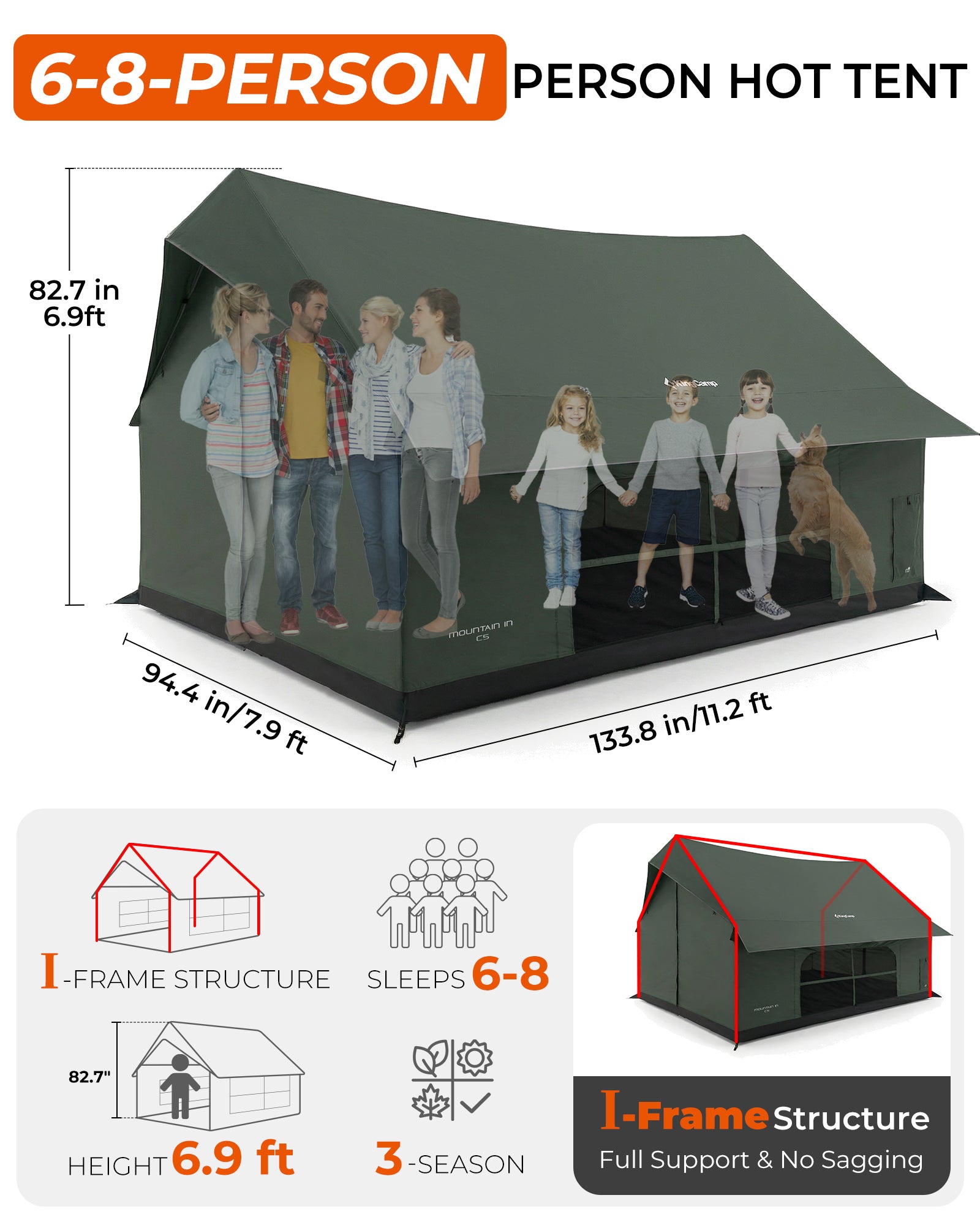 KingCamp MOUNTAIN IN C5 Cabin Tent with Stove Jack
