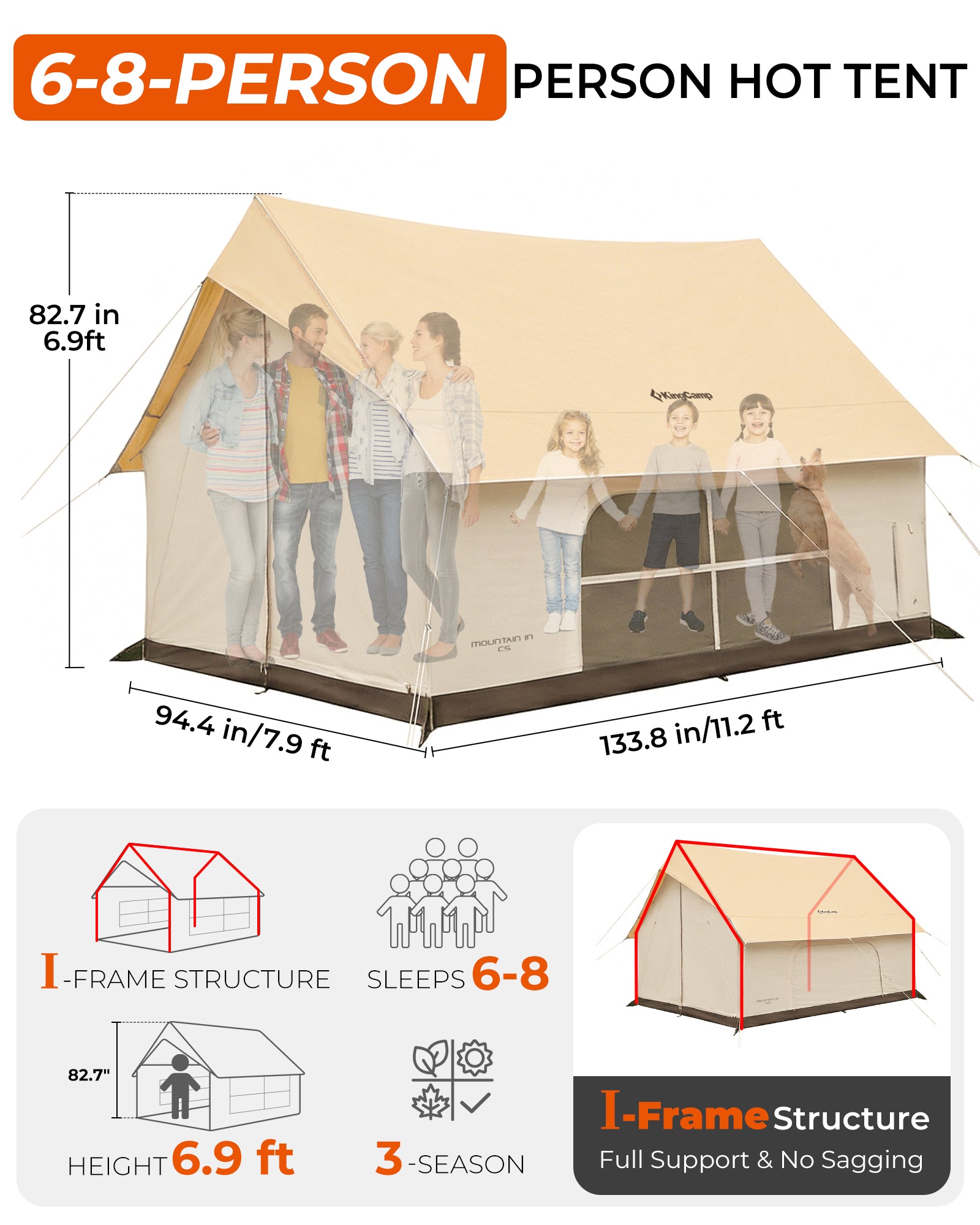 KingCamp MOUNTAIN IN C5 Cabin Tent with Stove Jack