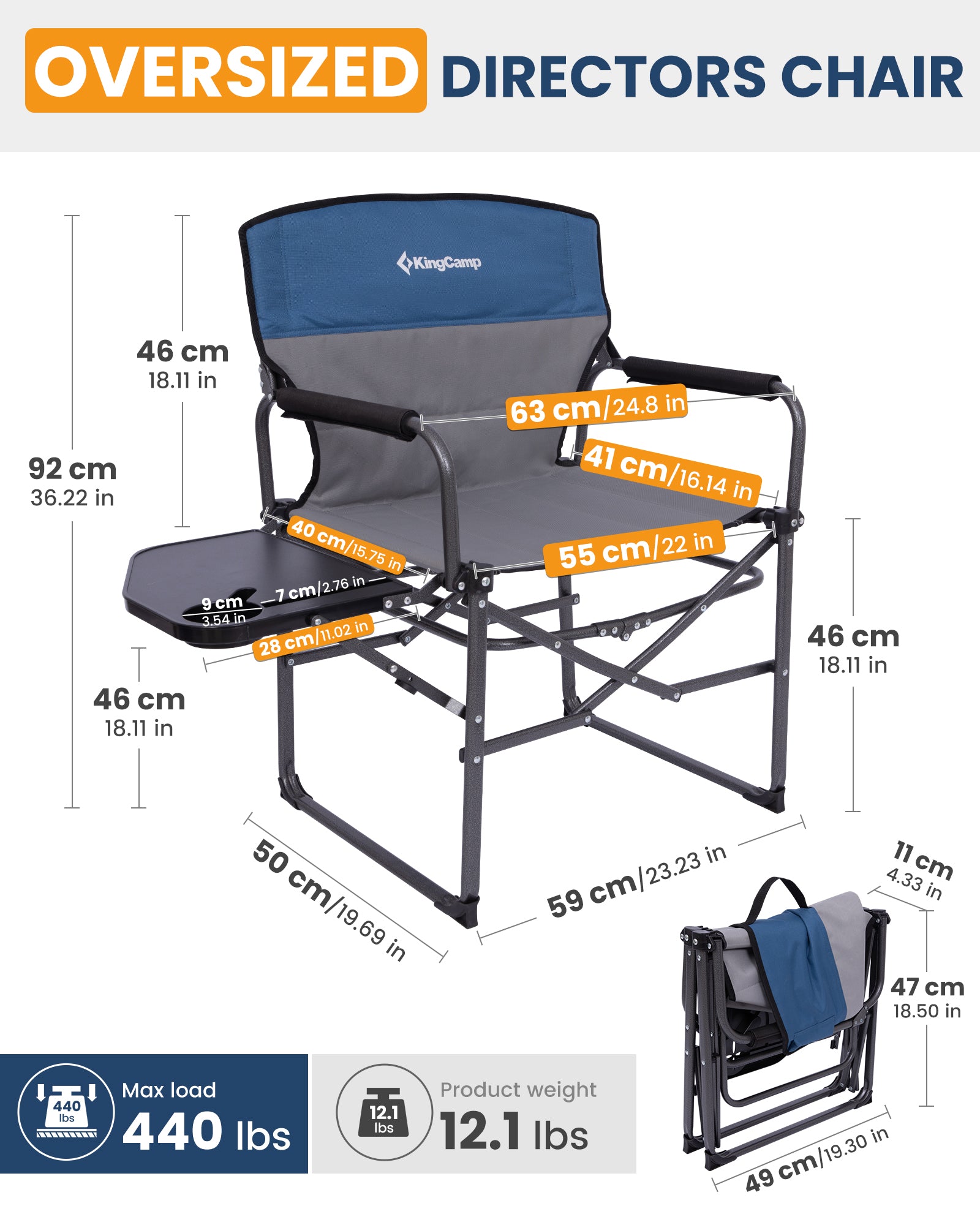 KingCamp Oversized Director Chair With Side Table