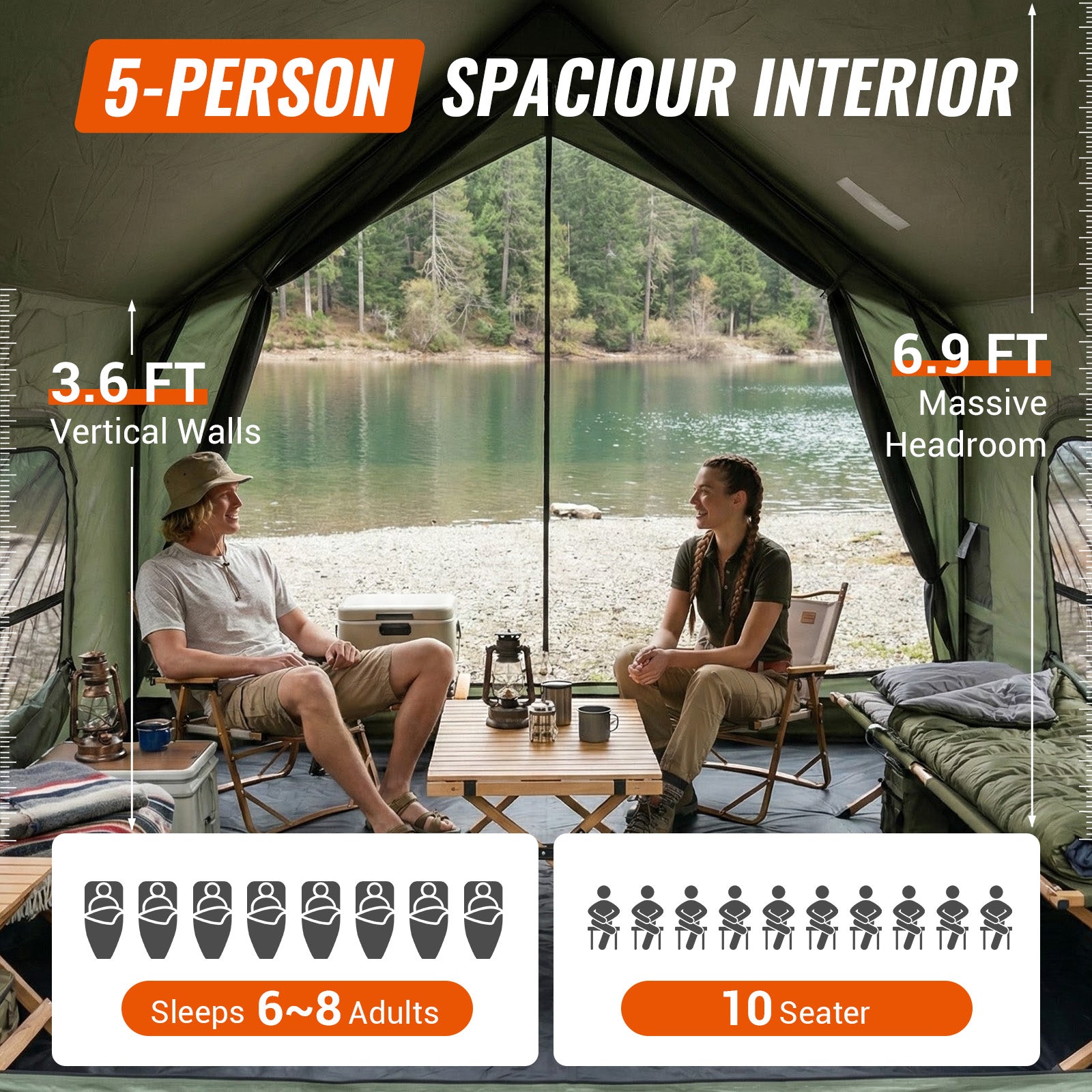 KingCamp MOUNTAIN IN C5 Cabin Tent with Stove Jack