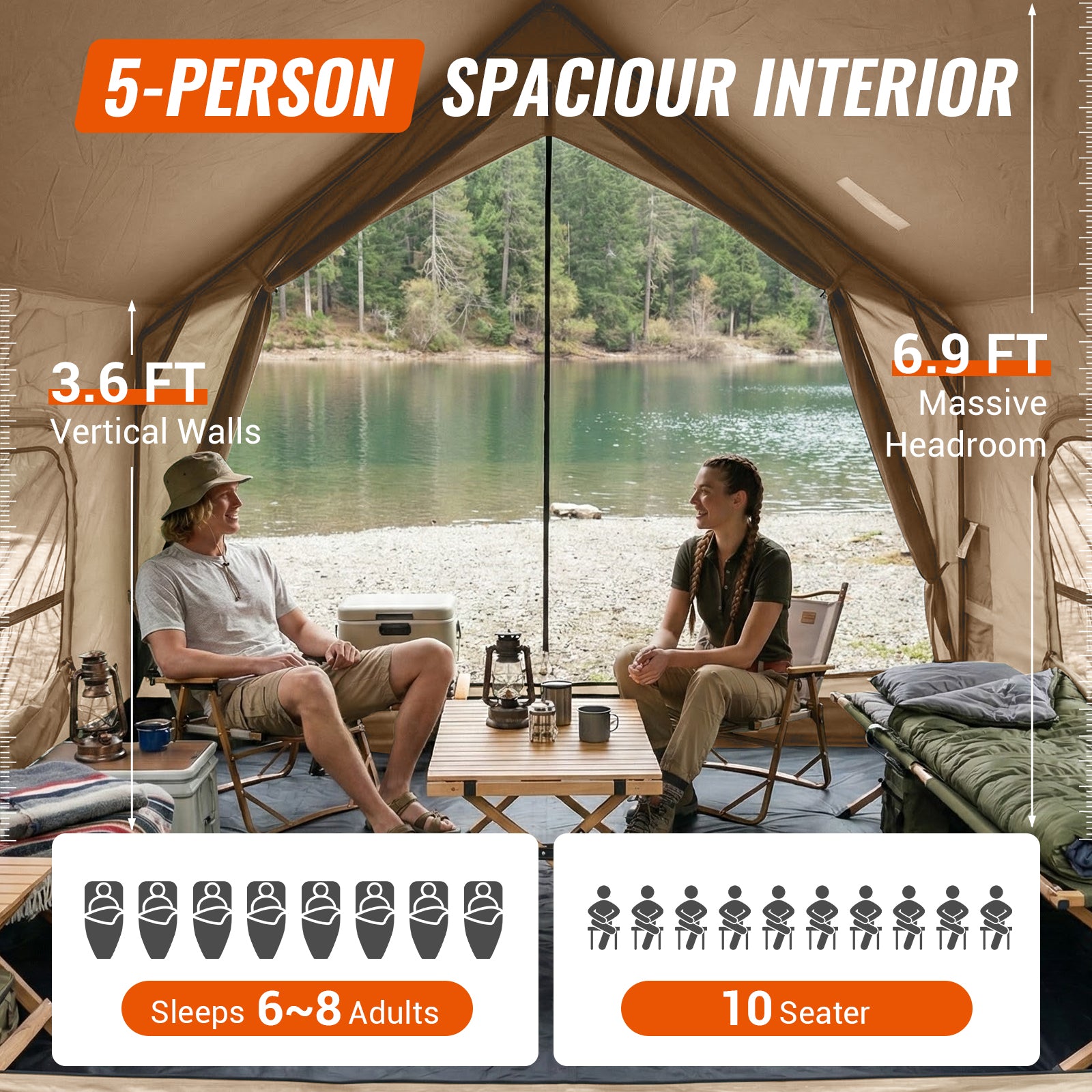 KingCamp MOUNTAIN IN C5 Cabin Tent with Stove Jack