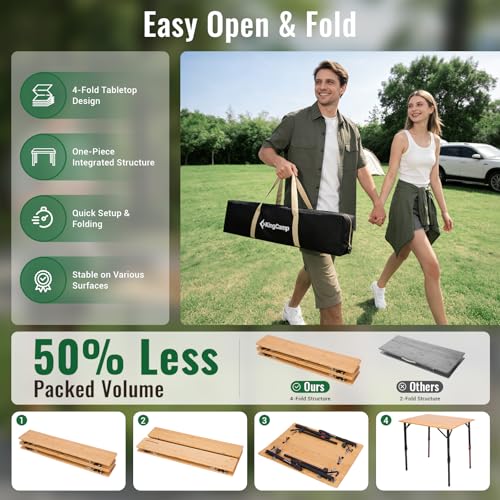 KingCamp BamAura 8060 Bamboo Folding Table 31x24