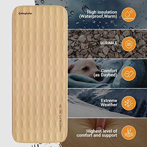KingCamp Khaki Single 3D 3" Thick Self-Inflating Sleeping Mattress