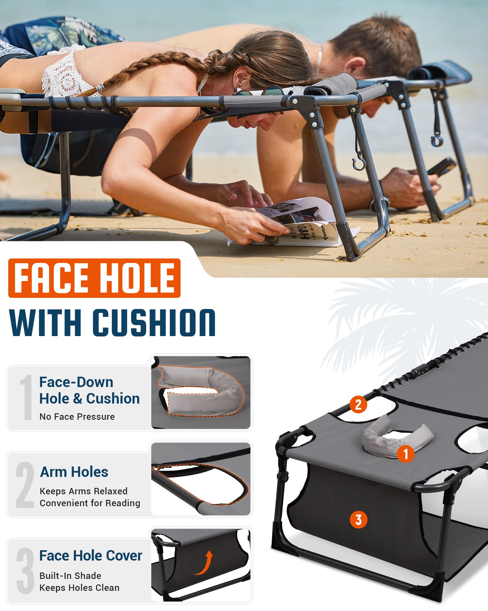 KingCamp MAGNOLIA B30 Backpack Chaise Lounge with Adjustable Canopy and Face Hole