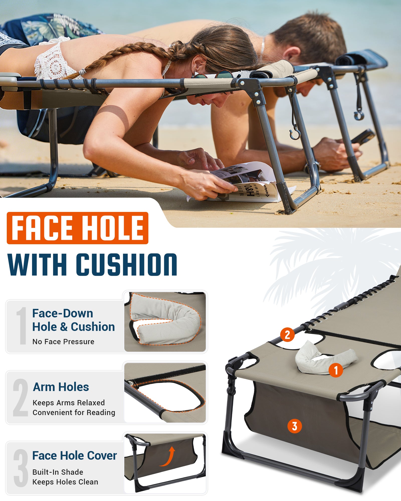 KingCamp MAGNOLIA B30 Backpack Chaise Lounge with Adjustable Canopy and Face Hole