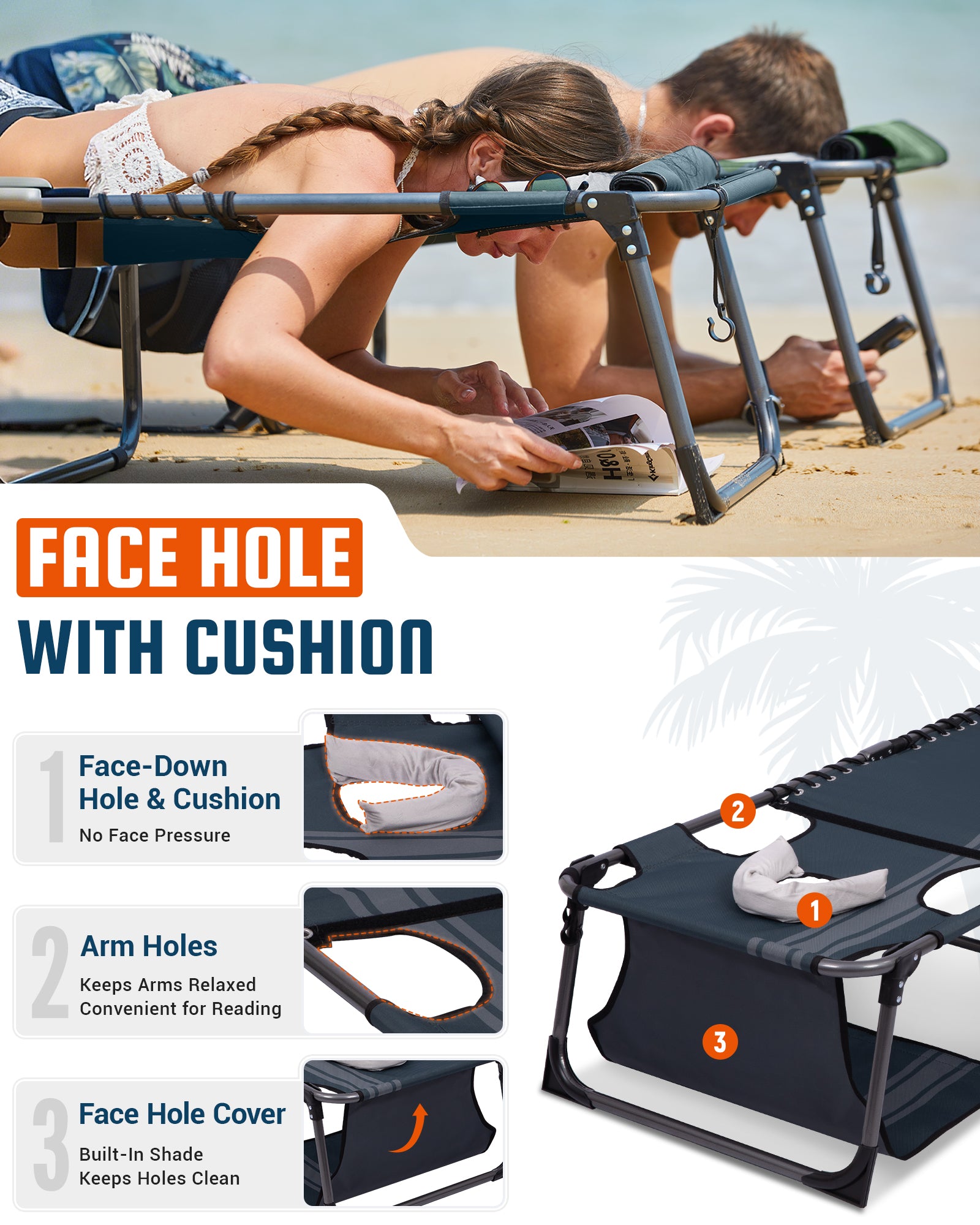 KingCamp MAGNOLIA B30 Backpack Chaise Lounge with Adjustable Canopy and Face Hole