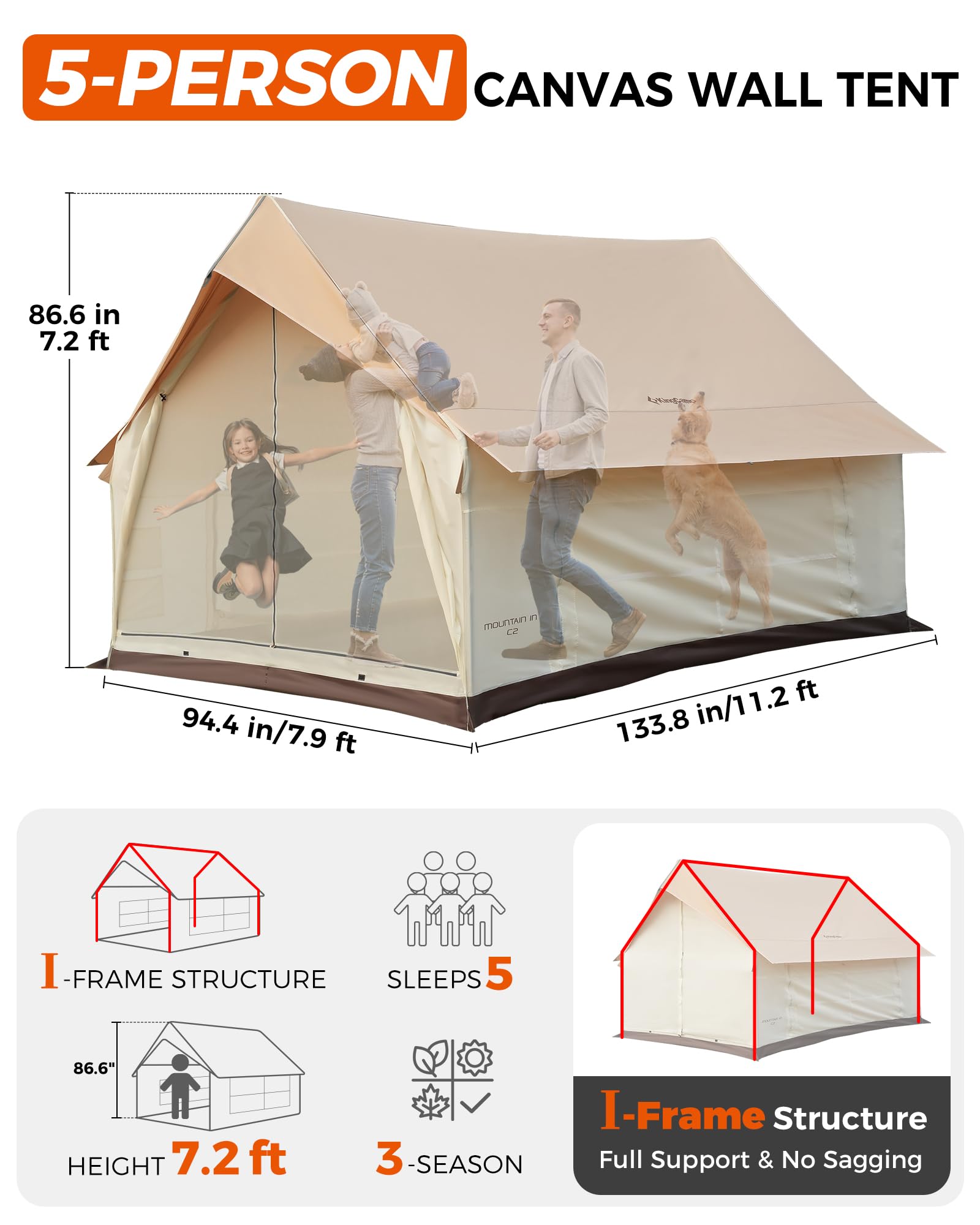 KingCamp MOUNTAIN IN C2 Cabin Tent with Stove Jack