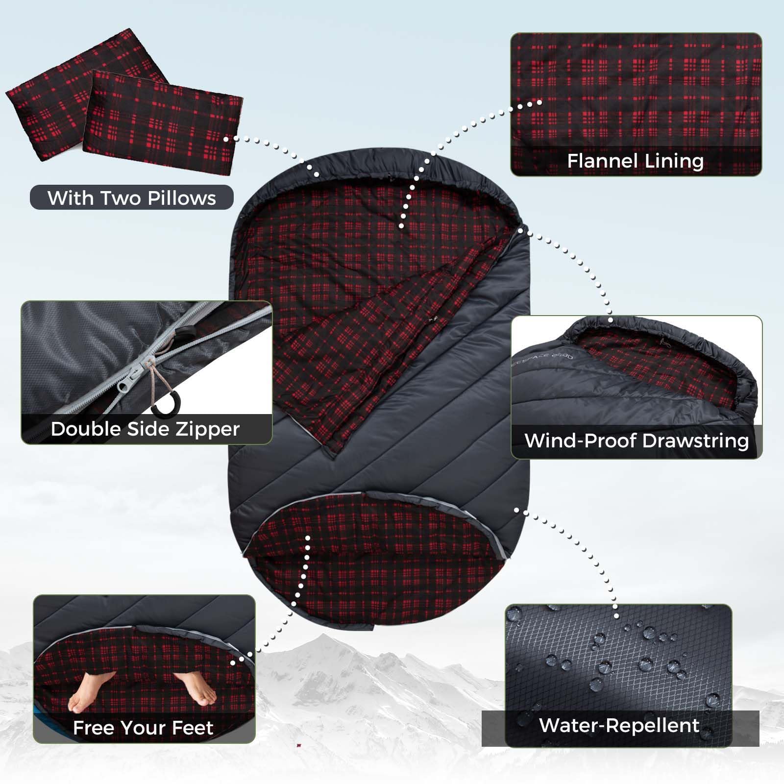 KingCamp FREESPACE 250D Flannel Lined Double Sleeping Bag