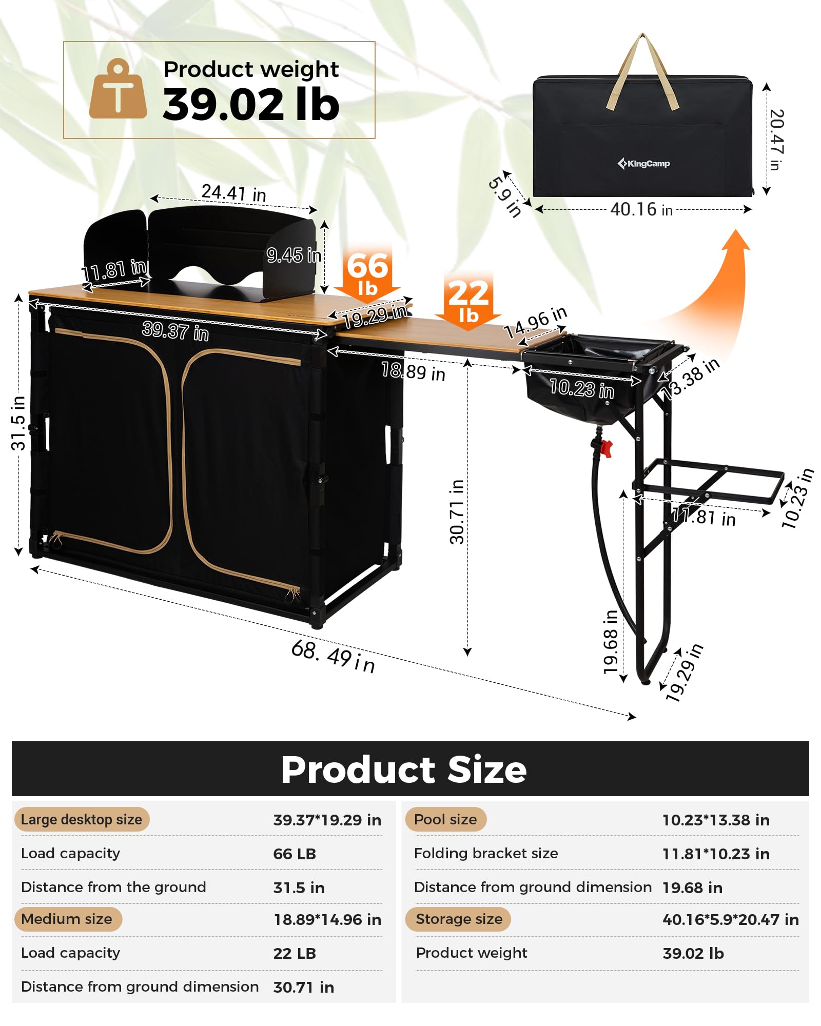 KingCamp BAMBOO PLUS Folding Camping Kitchen Table
