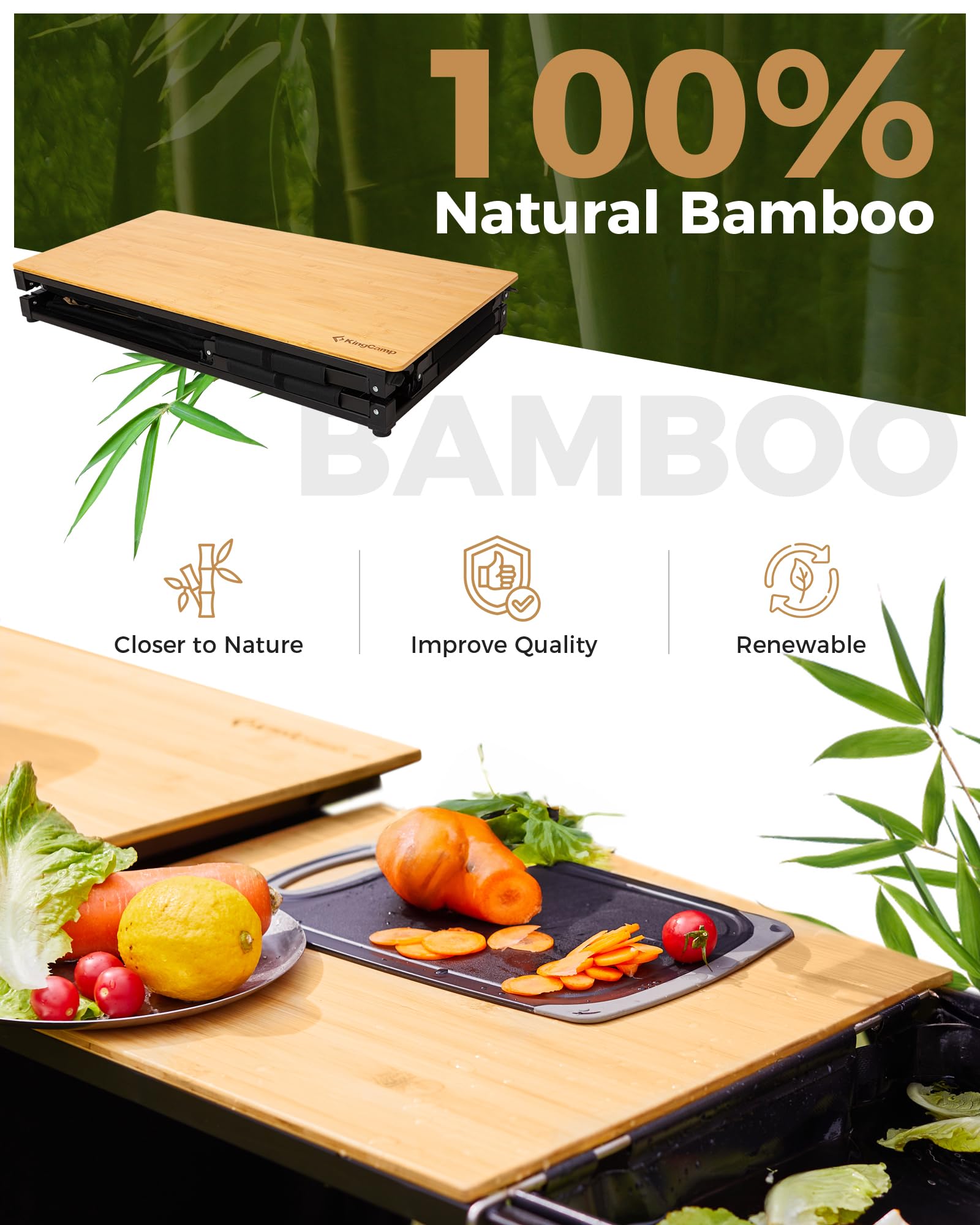 KingCamp BAMBOO PLUS Folding Camping Kitchen Table
