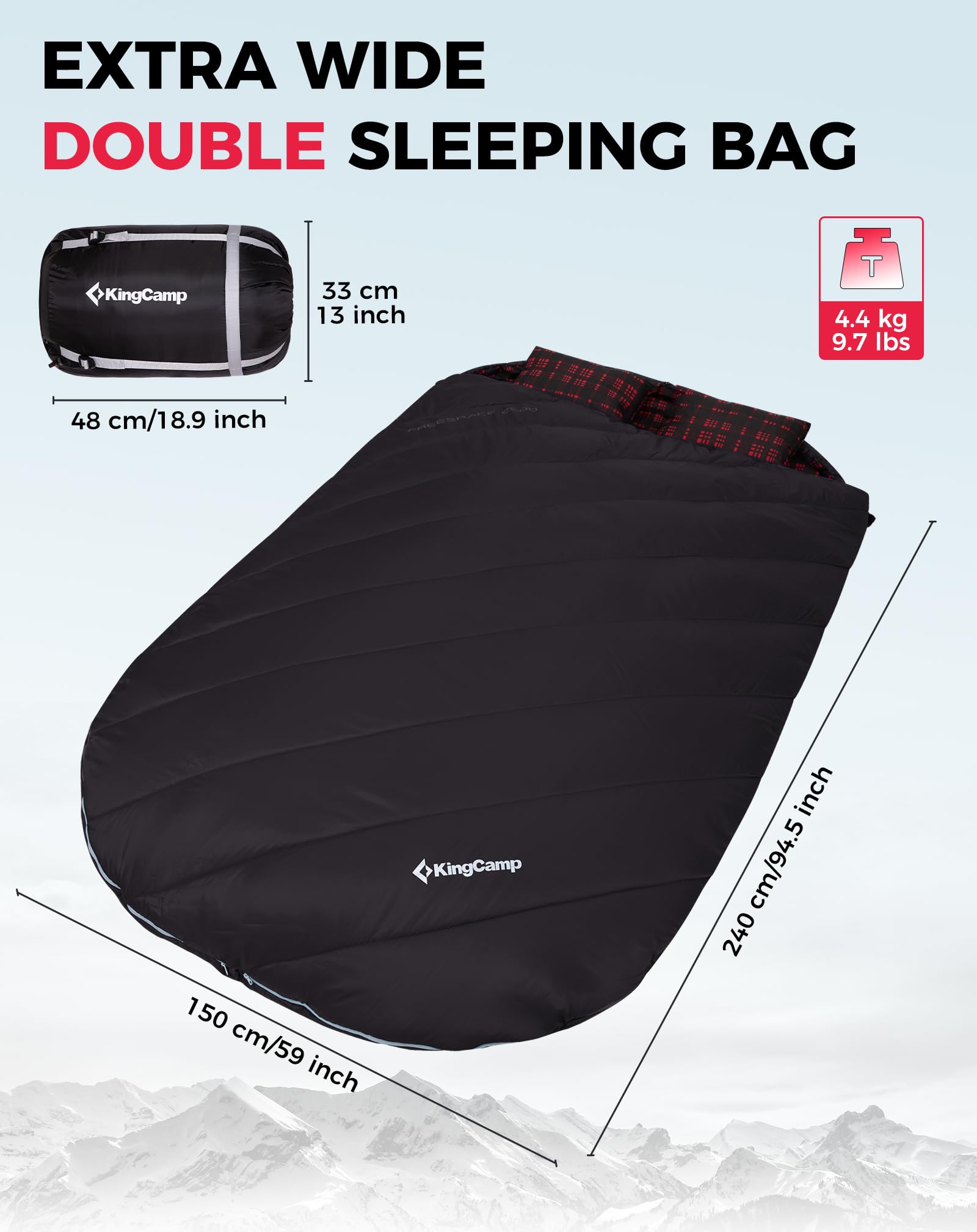 KingCamp FREESPACE 250D Flannel Lined Double Sleeping Bag