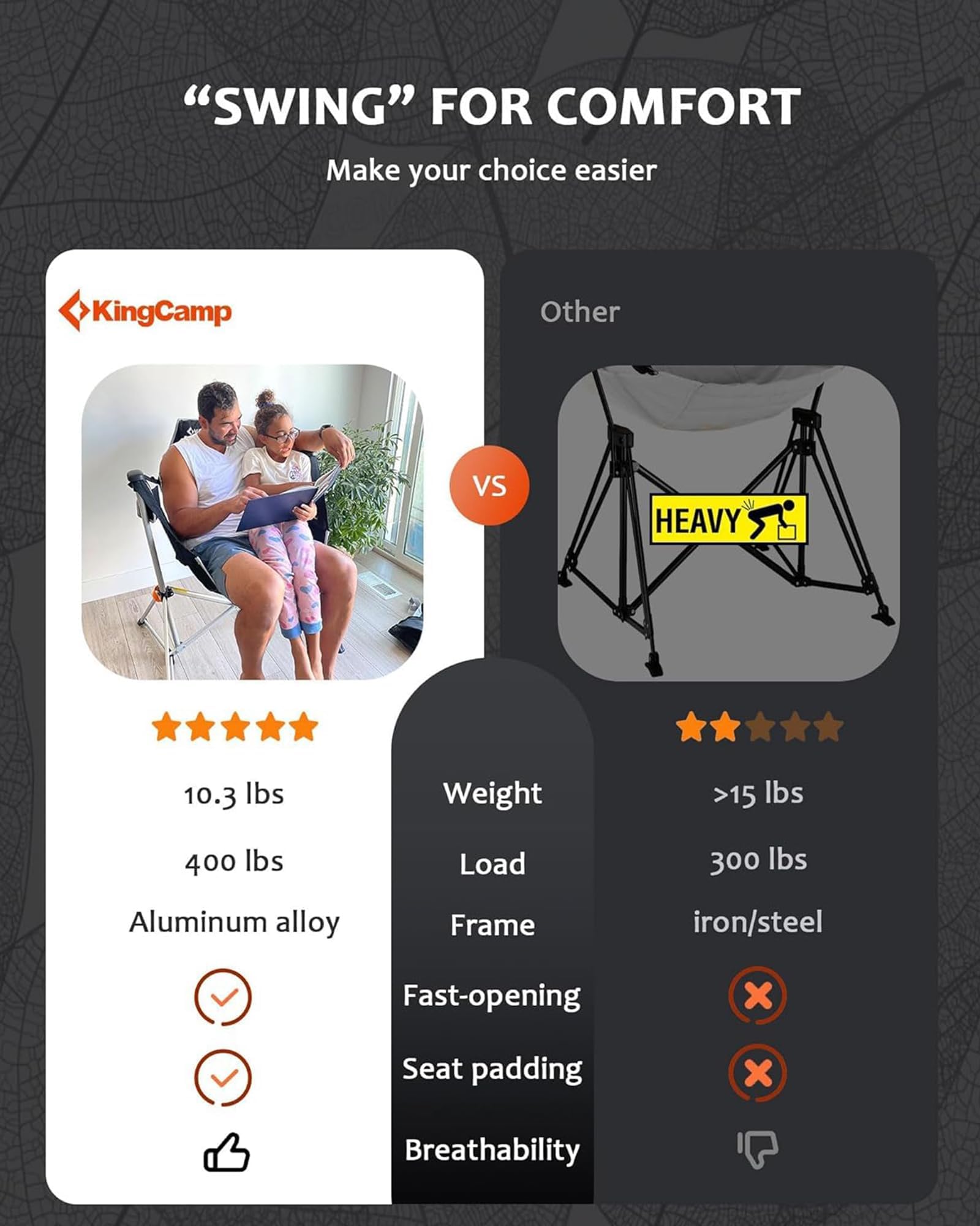 KingCamp Aluminum Alloy Swing Camping Hammock Chair