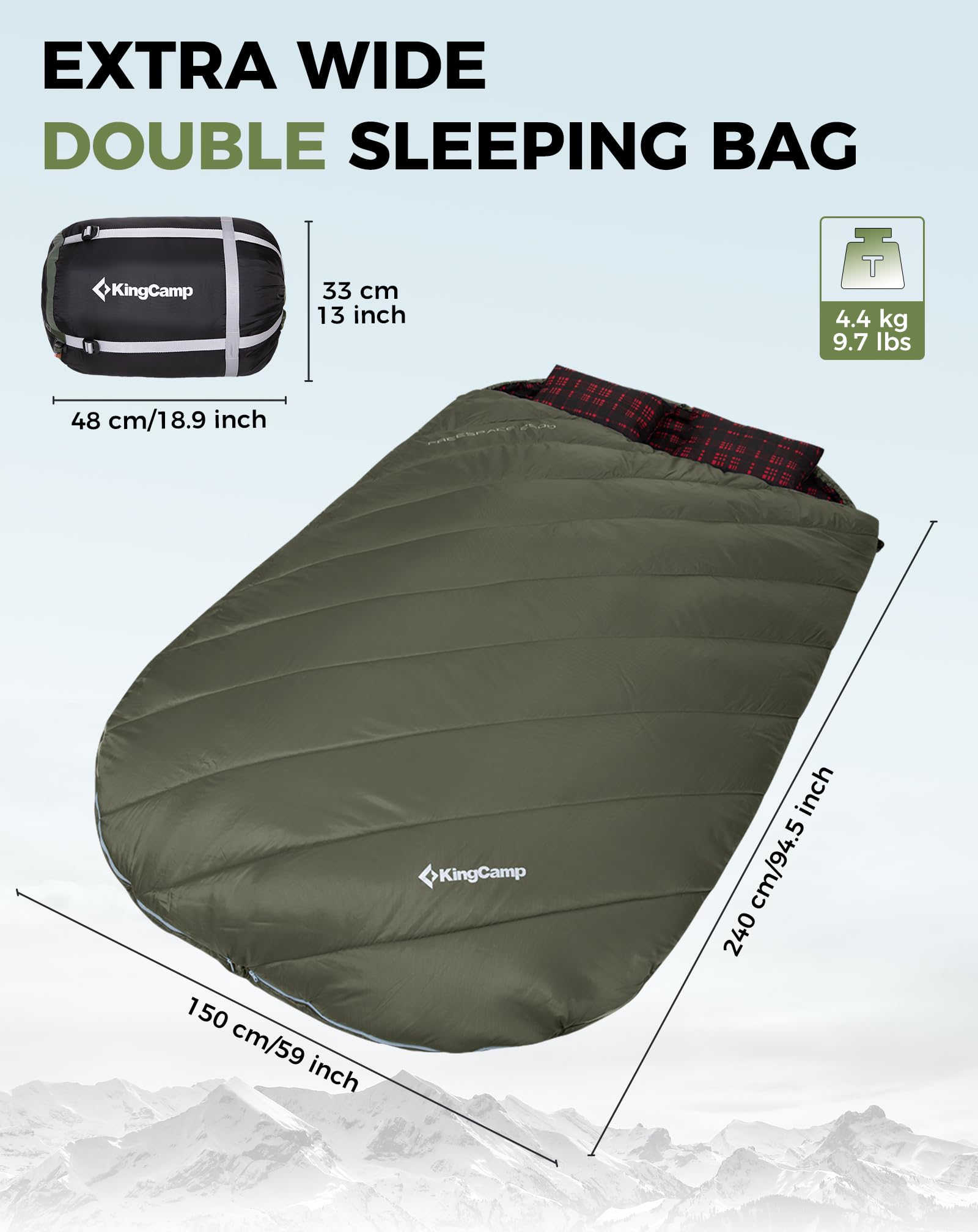 KingCamp FREESPACE 250D Flannel Lined Double Sleeping Bag