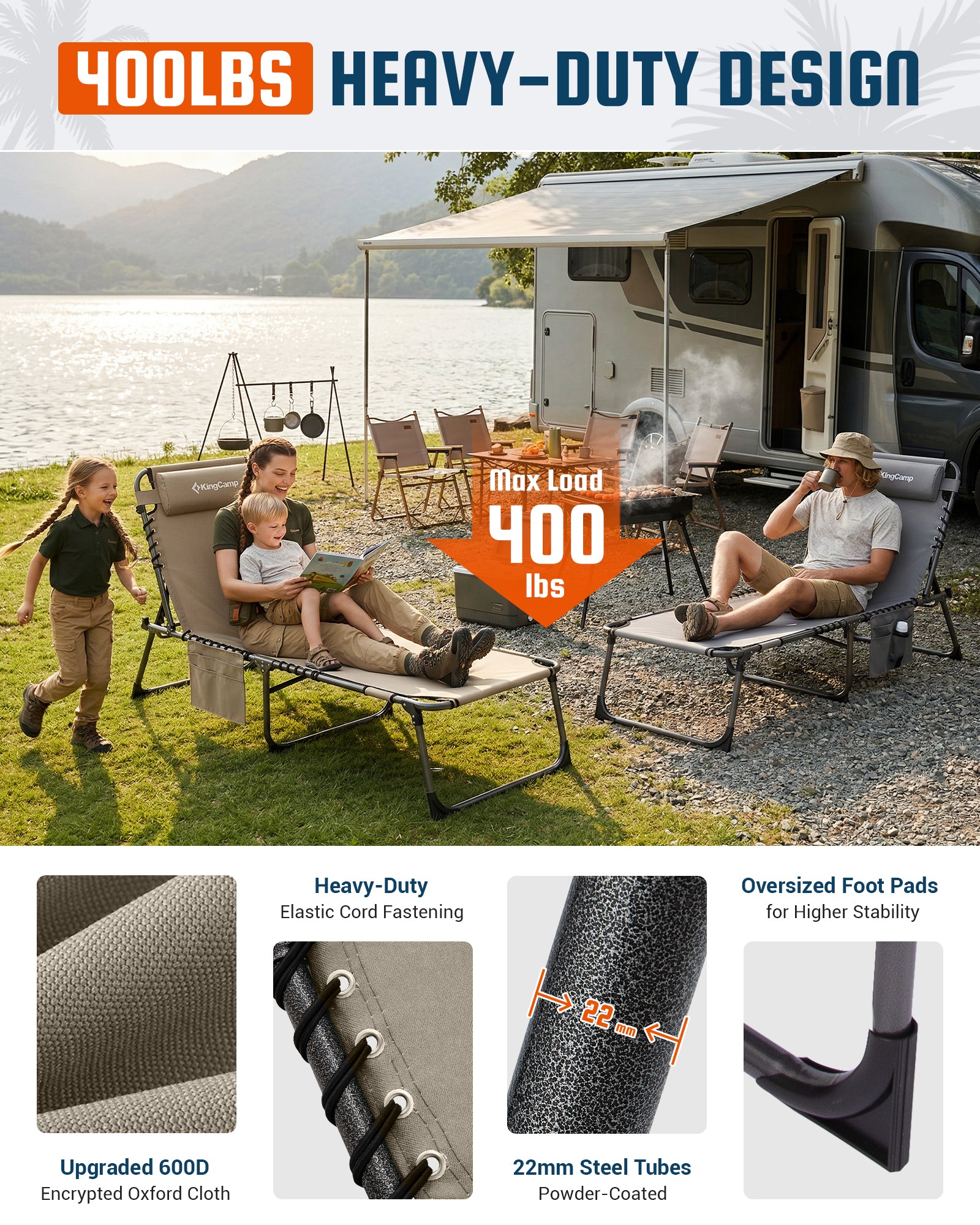 KingCamp MAGNOLIA B30 Backpack Chaise Lounge with Adjustable Canopy and Face Hole