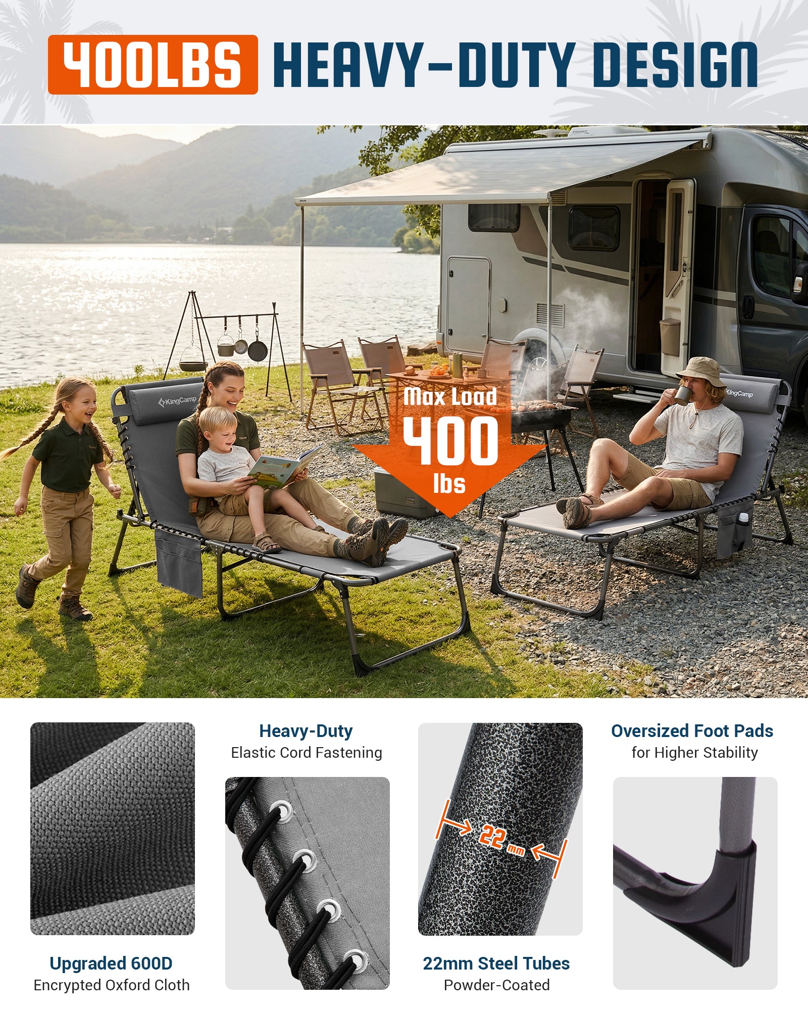 KingCamp MAGNOLIA B30 Backpack Chaise Lounge with Adjustable Canopy and Face Hole