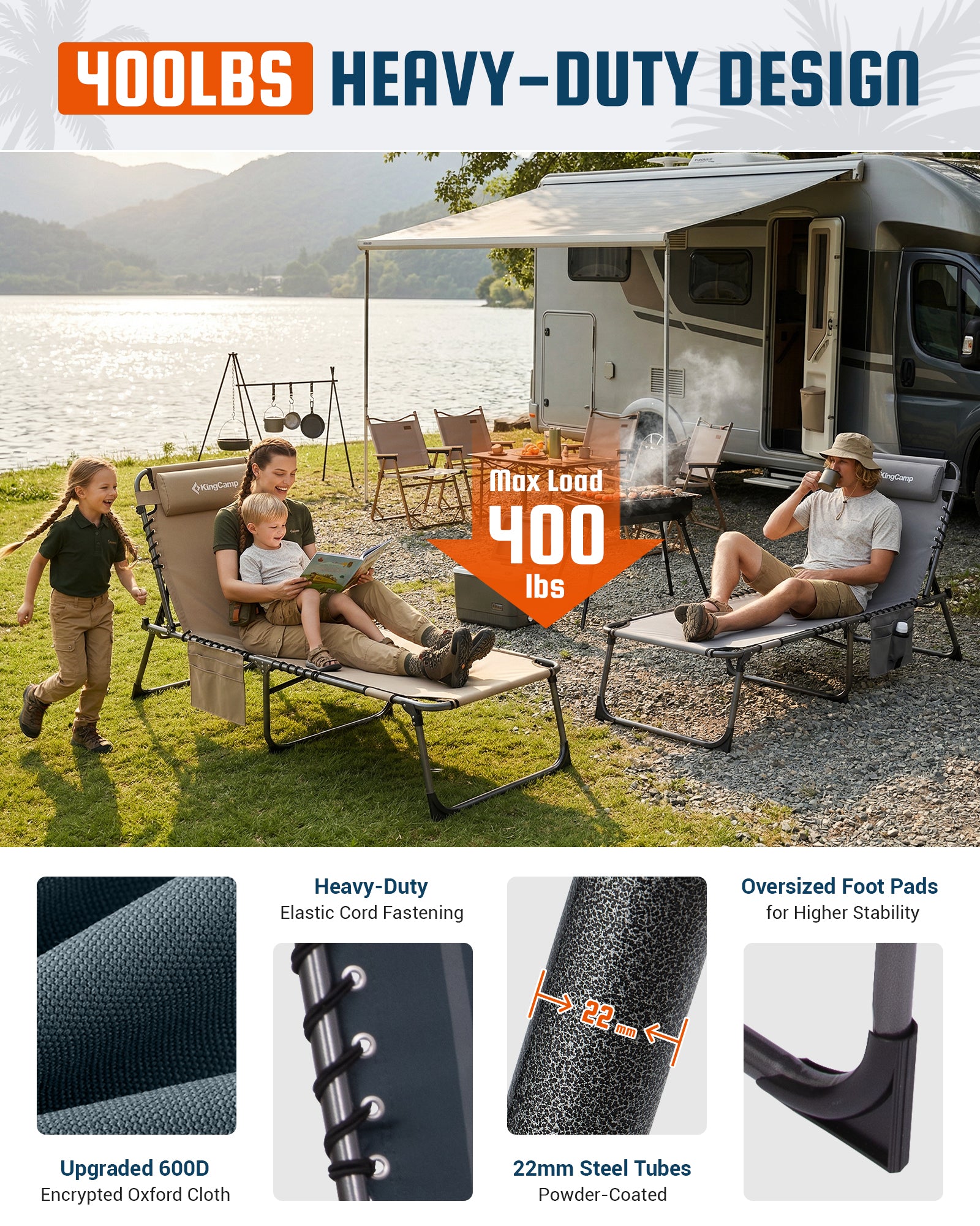 KingCamp MAGNOLIA B30 Backpack Chaise Lounge with Adjustable Canopy and Face Hole