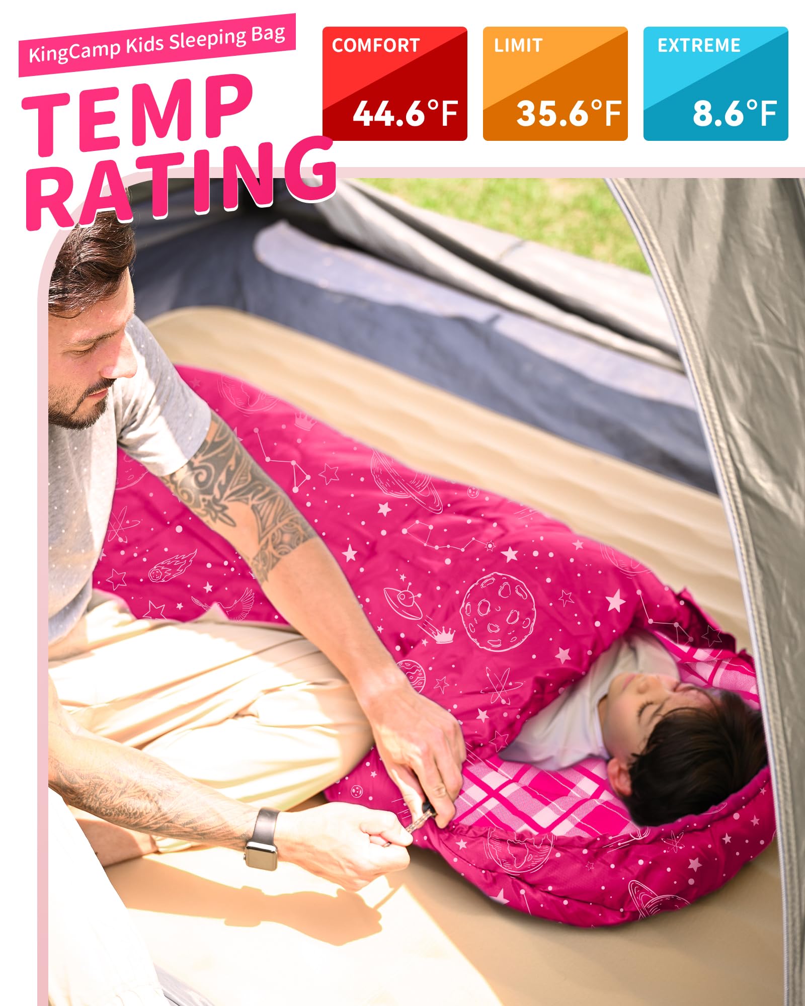KingCamp Galaxy Zoo C 300 Kids Sleeping Bag – Adjustable Length