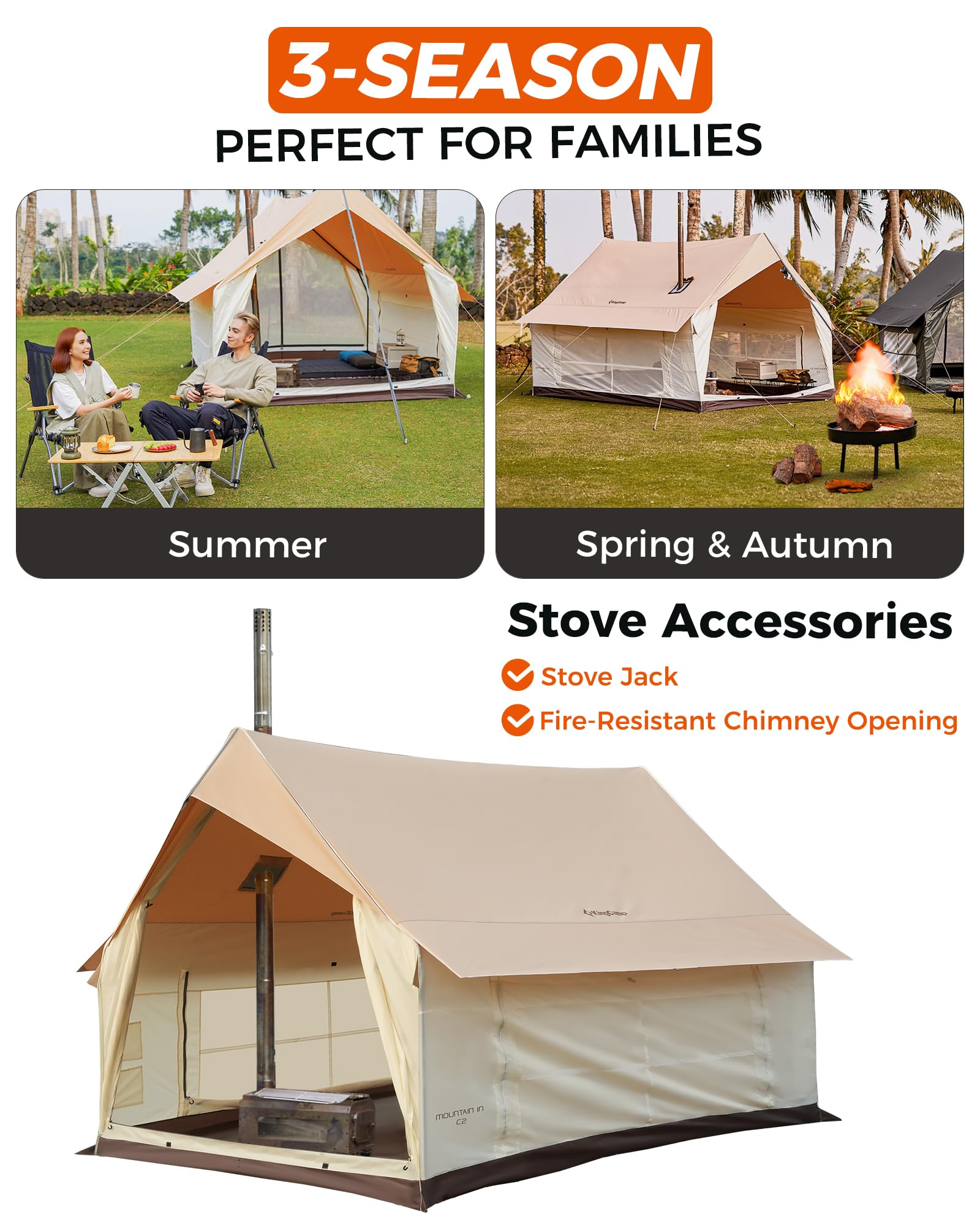KingCamp MOUNTAIN IN C2 Cabin Tent with Stove Jack