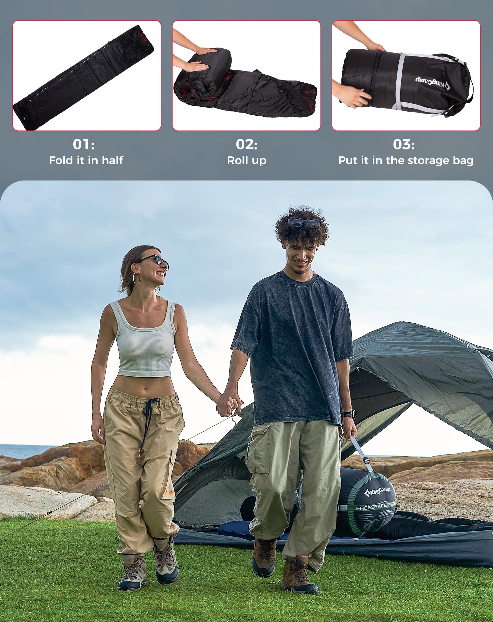 KingCamp FREESPACE 250D Flannel Lined Double Sleeping Bag