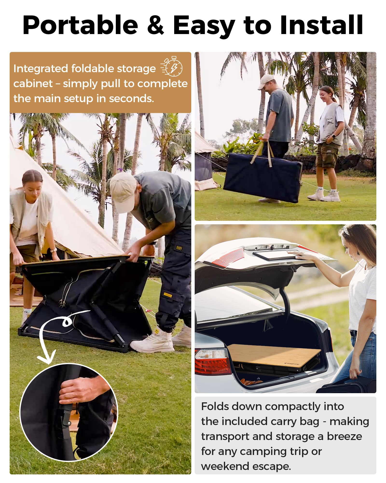KingCamp Bamboo Camping Kitchen Table with Lantern Stand