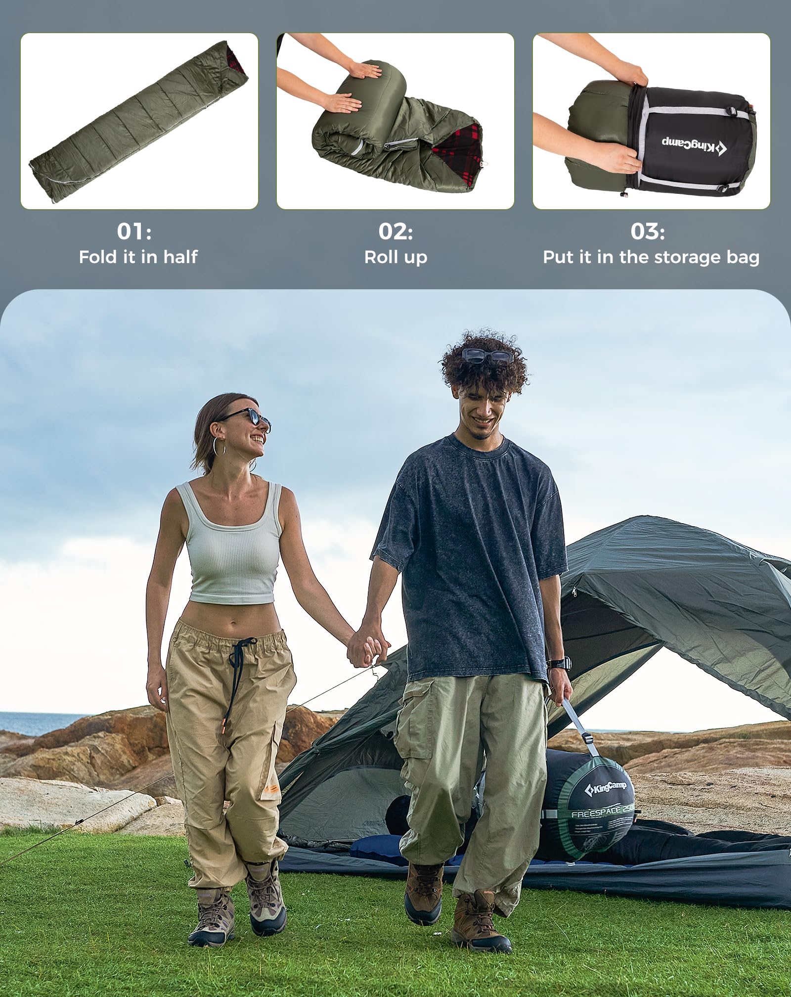 KingCamp FREESPACE 250D Flannel Lined Double Sleeping Bag