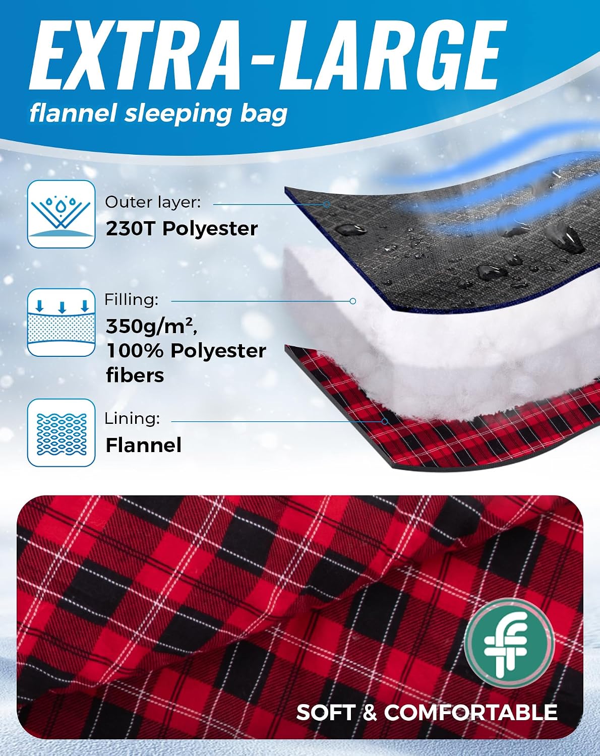 KingCamp 350g Filling Plus Size 3-4 Season Black Sleeping Bag