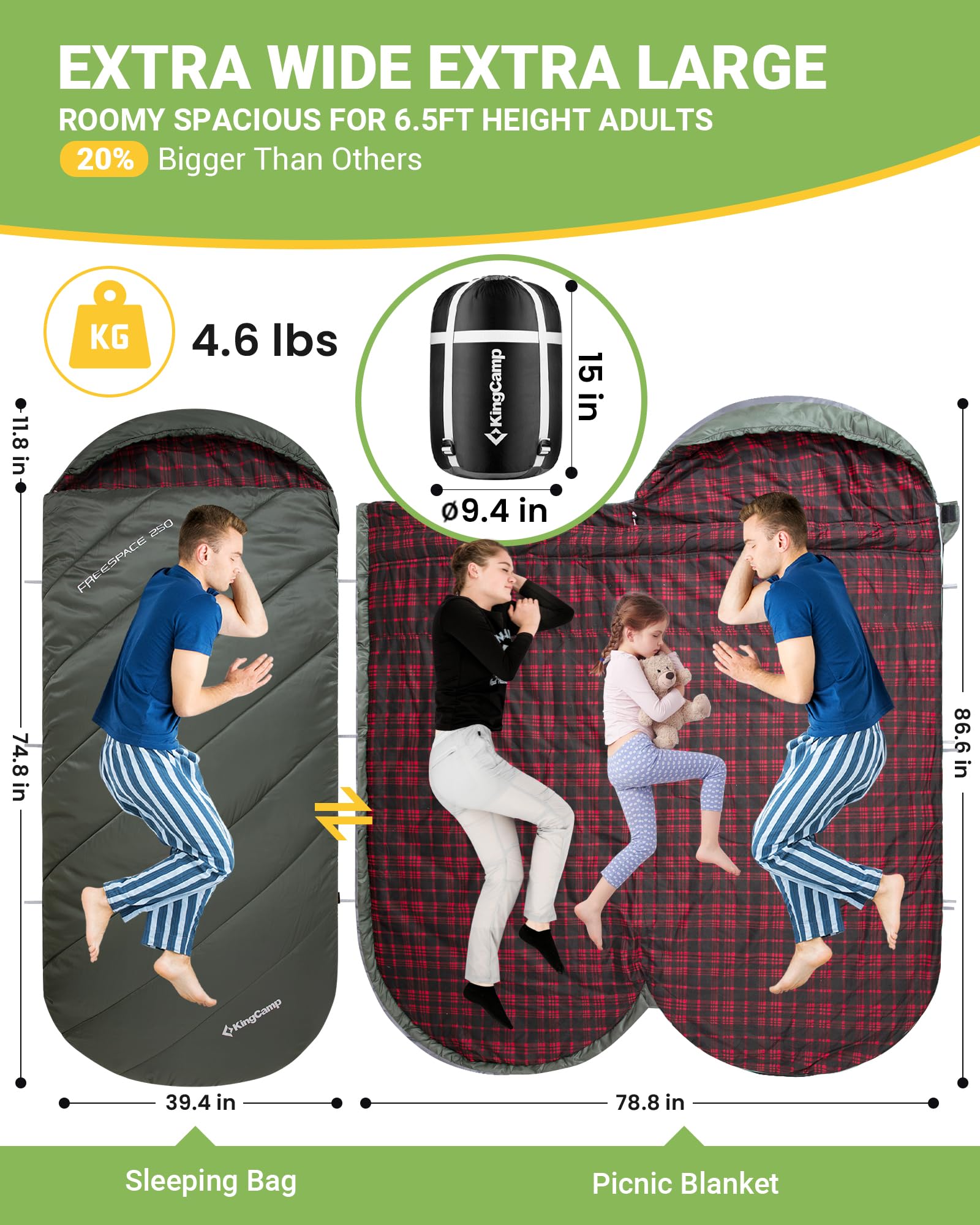 KingCamp Plus Size 3-4 Season Sleeping Bag
