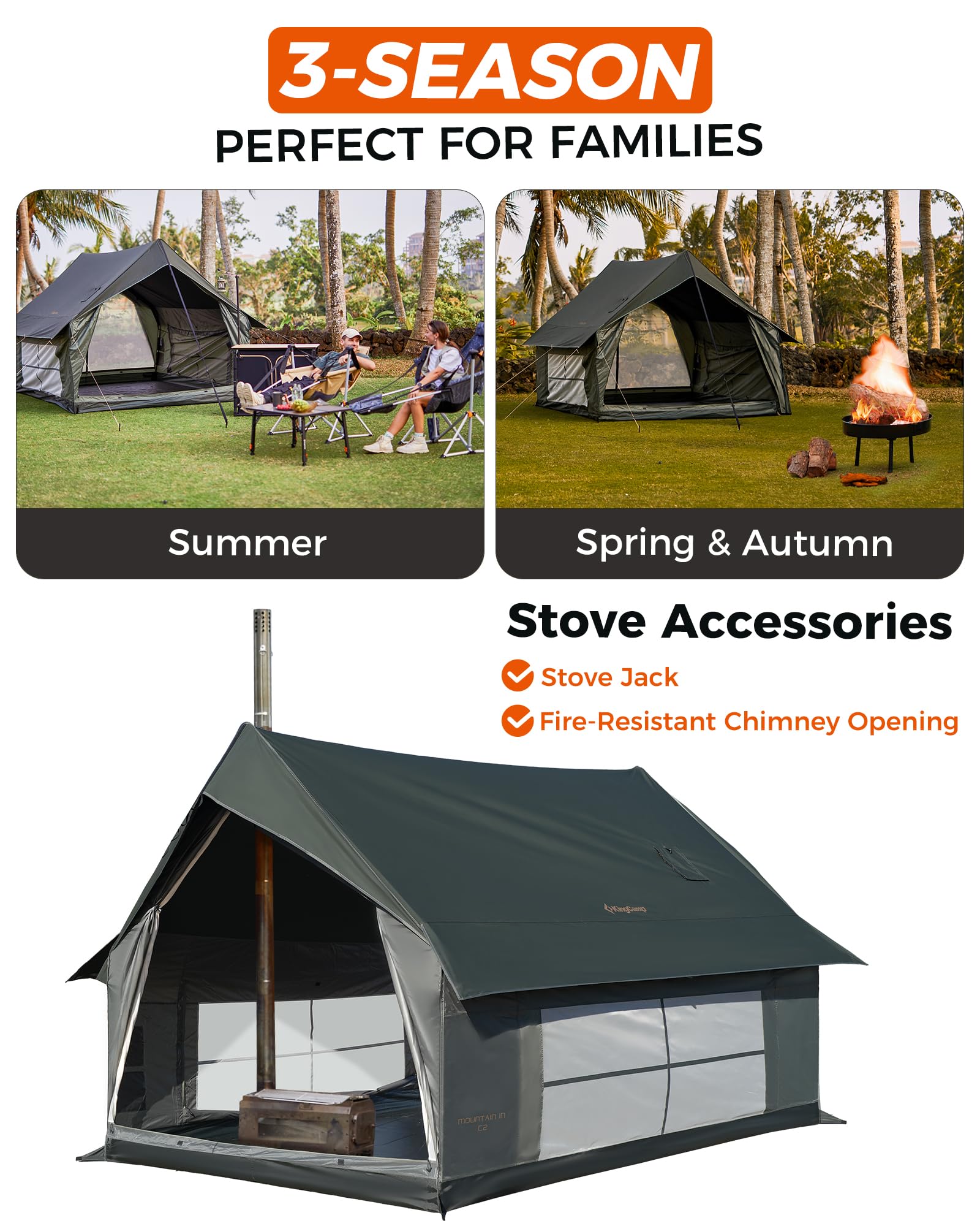 KingCamp MOUNTAIN IN C2 Cabin Tent with Stove Jack