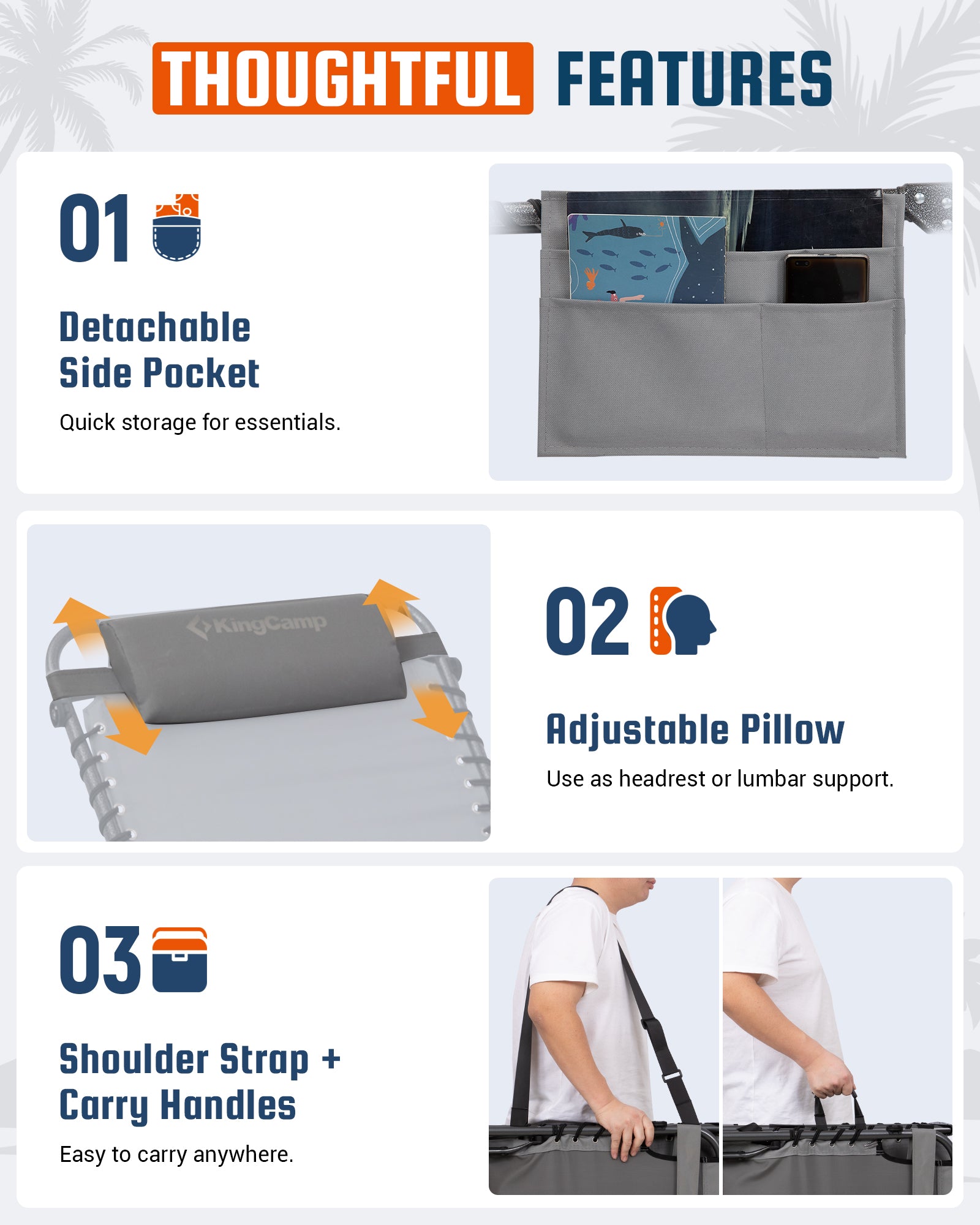 KingCamp MAGNOLIA B30 Backpack Chaise Lounge with Adjustable Canopy and Face Hole