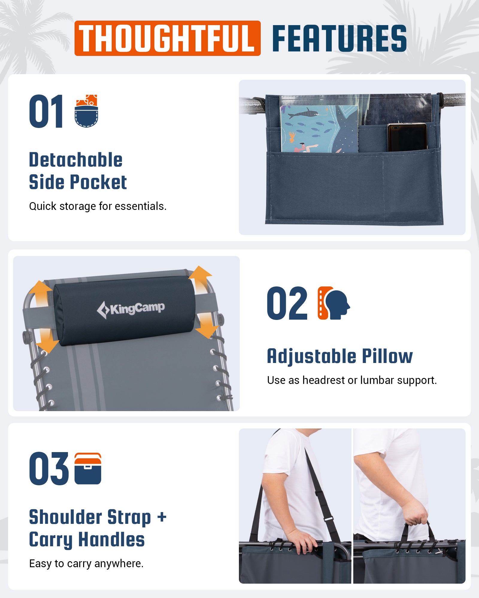 KingCamp MAGNOLIA B30 Backpack Chaise Lounge with Adjustable Canopy and Face Hole