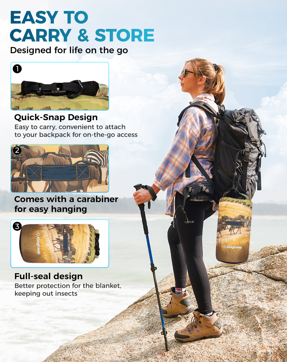 KingCamp SMART 150 XL Lightweight Camping Blanket – Prism / Canoe / Savan