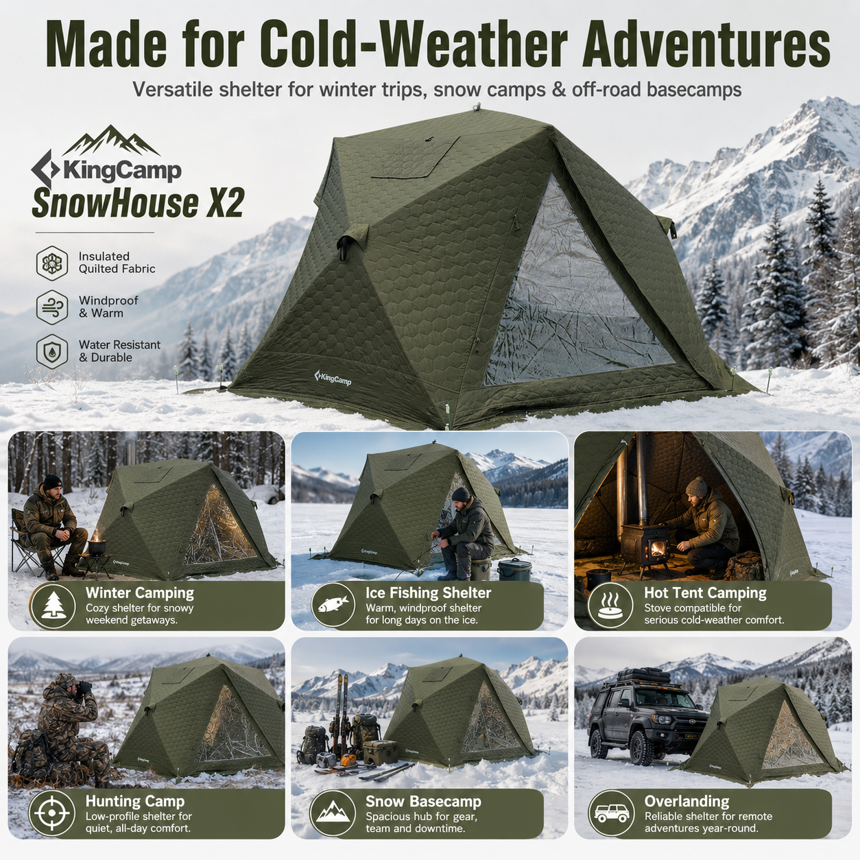 KingCamp Snowhouse X2 Insulated Instant Tent with Stove Jack