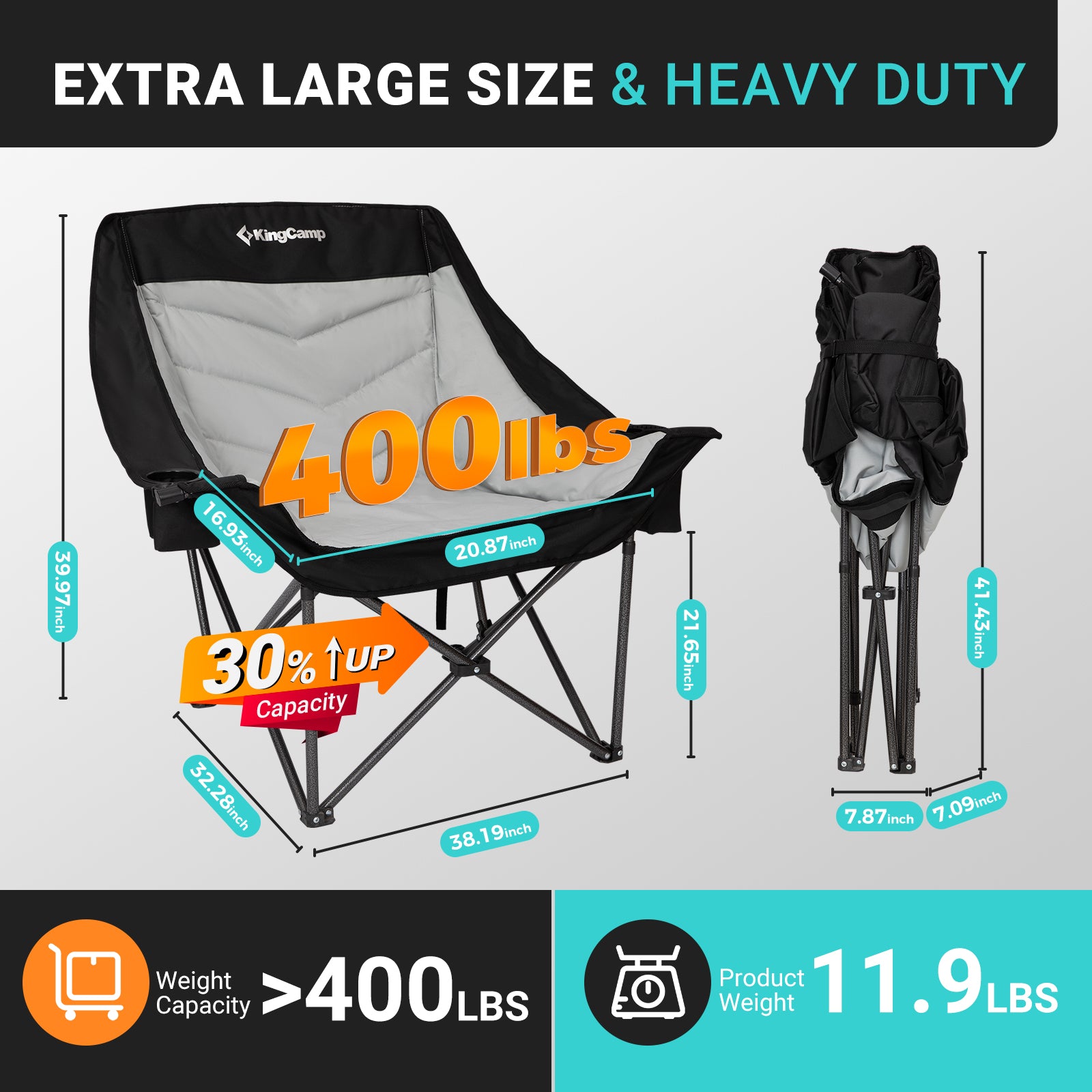 KingCamp CANNA C10 PLUS Oversized Padded Camping Chair