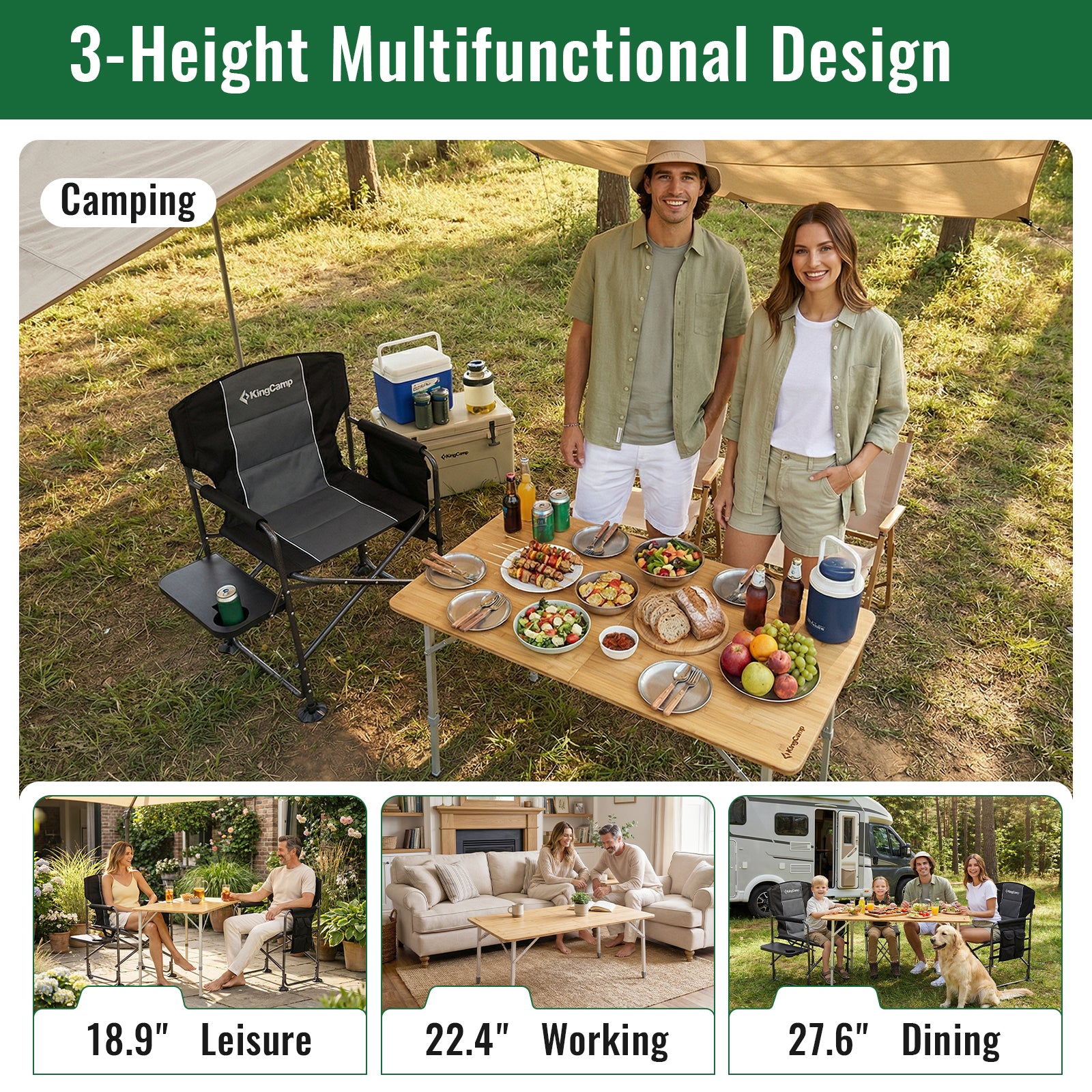 KingCamp 2-Folded 6 People Bamboo Folding Table (47x27)