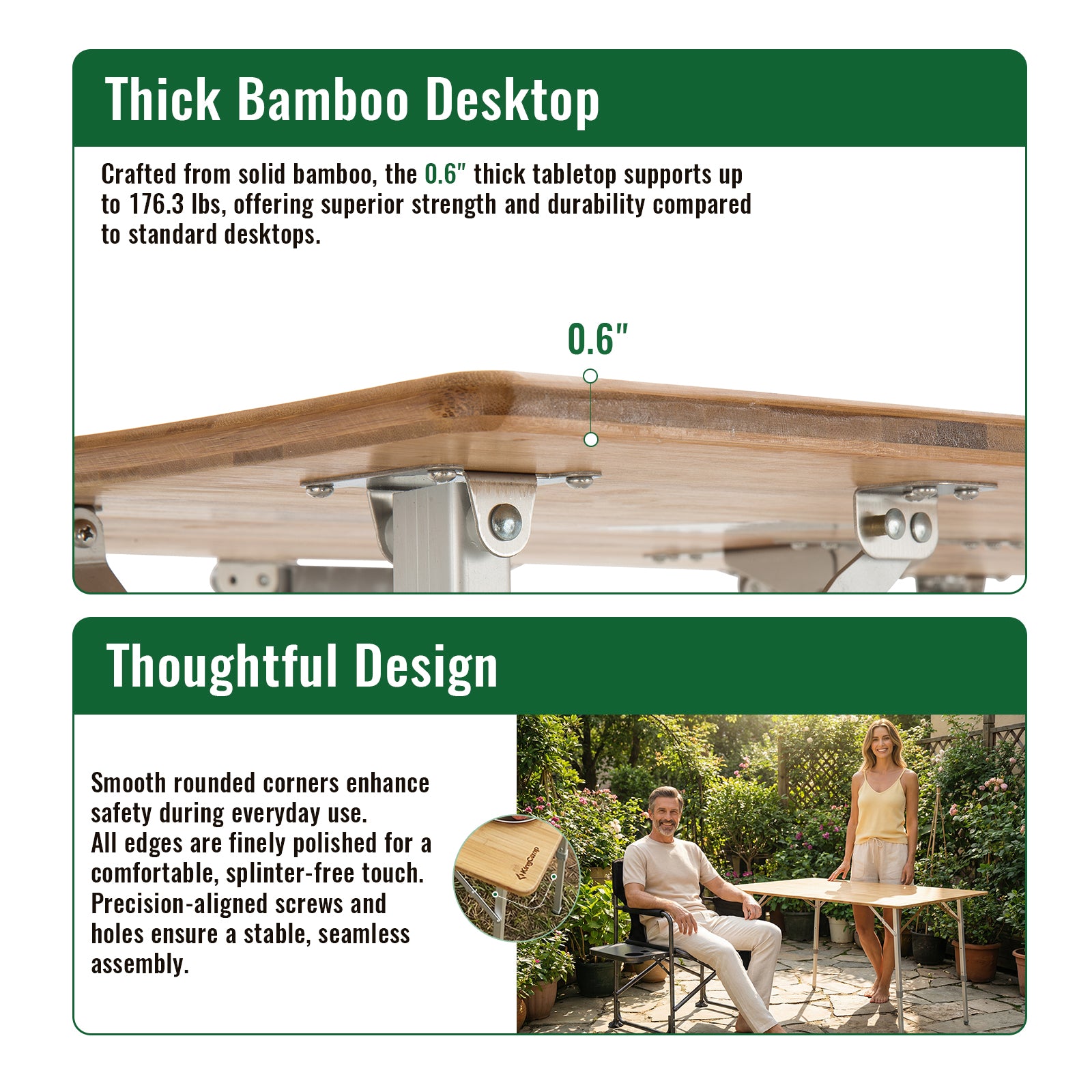 KingCamp 2-Folded 6 People Bamboo Folding Table (47x27)