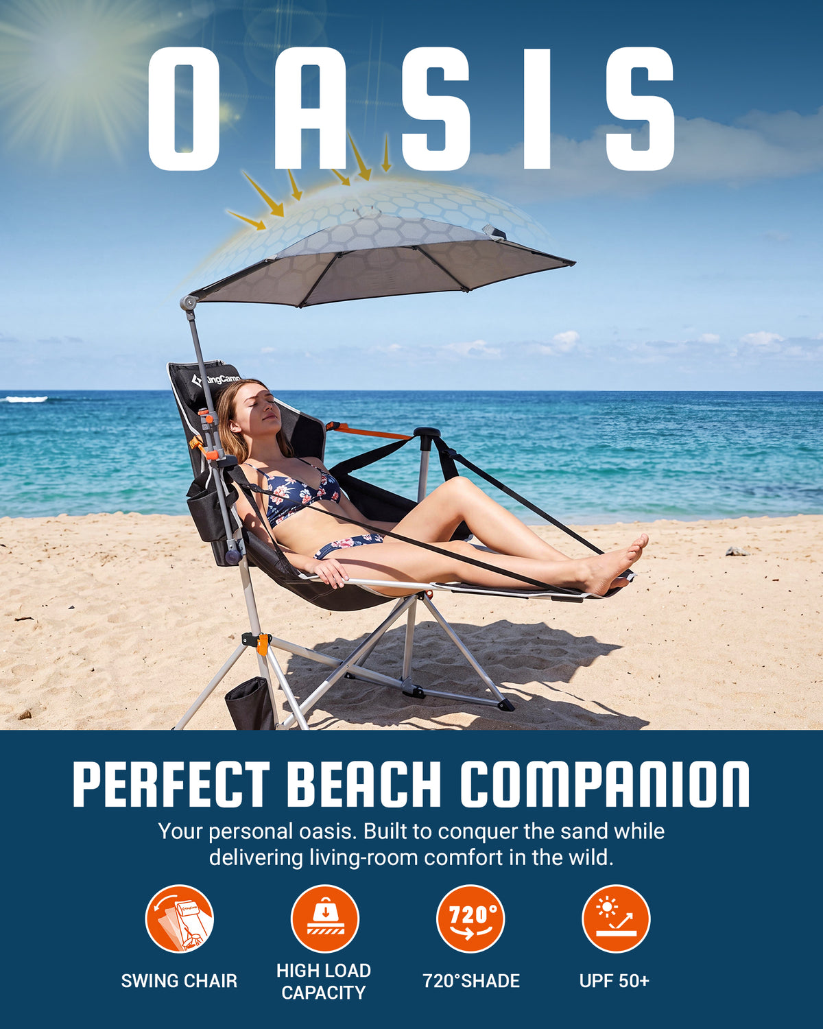KingCamp Orchid C20 Hammock Chair with Footrest & HoverShade Clip-On Umbrella Bundle