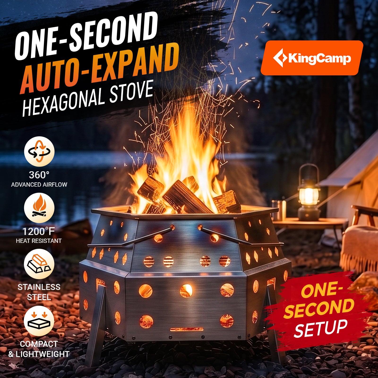 KingCamp Hexagonal Telescopic Wood-Burning Stove
