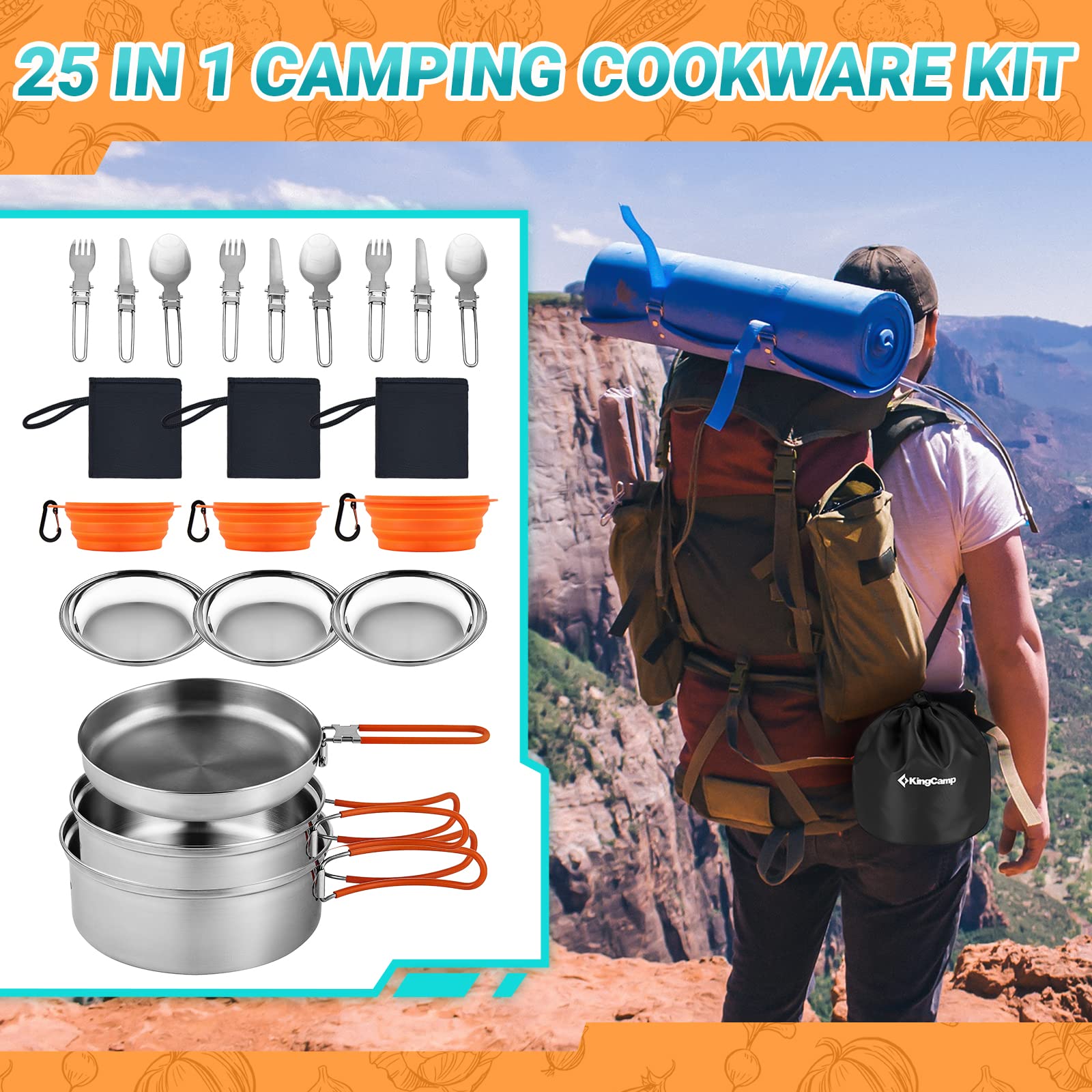 KingCamp Upgraded 2-3 Person Cookware Mess Kit