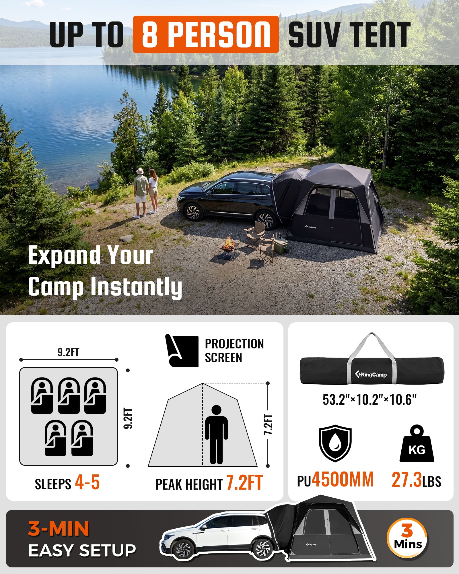 KingCamp BOUNDLESS X3 Car Camping Tent