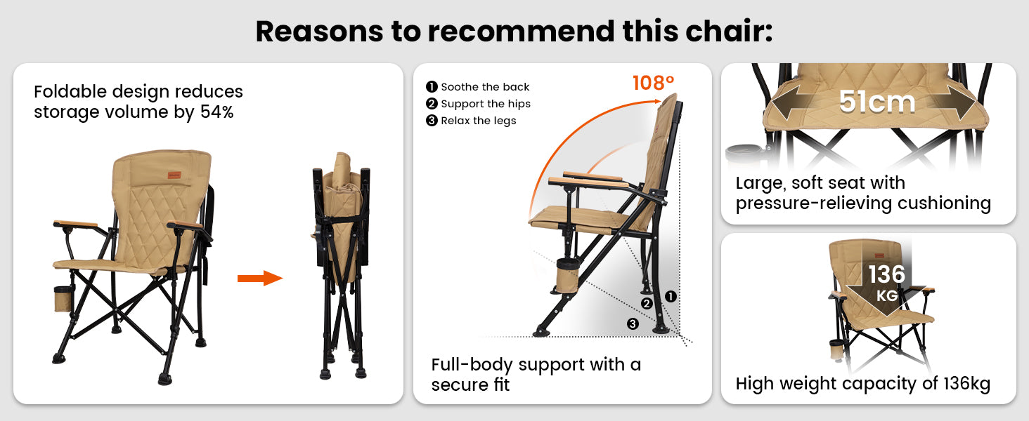 KingCamp GUAVA Padded High Back Folding Chair