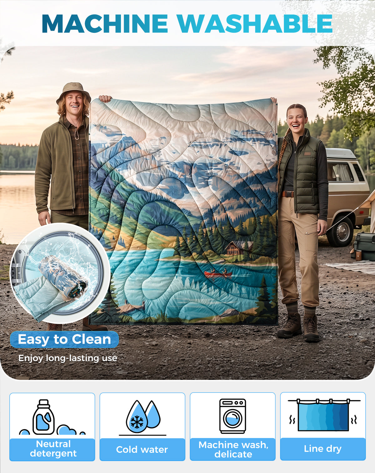 KingCamp SMART 150 XL Lightweight Camping Blanket – Prism / Canoe / Savan