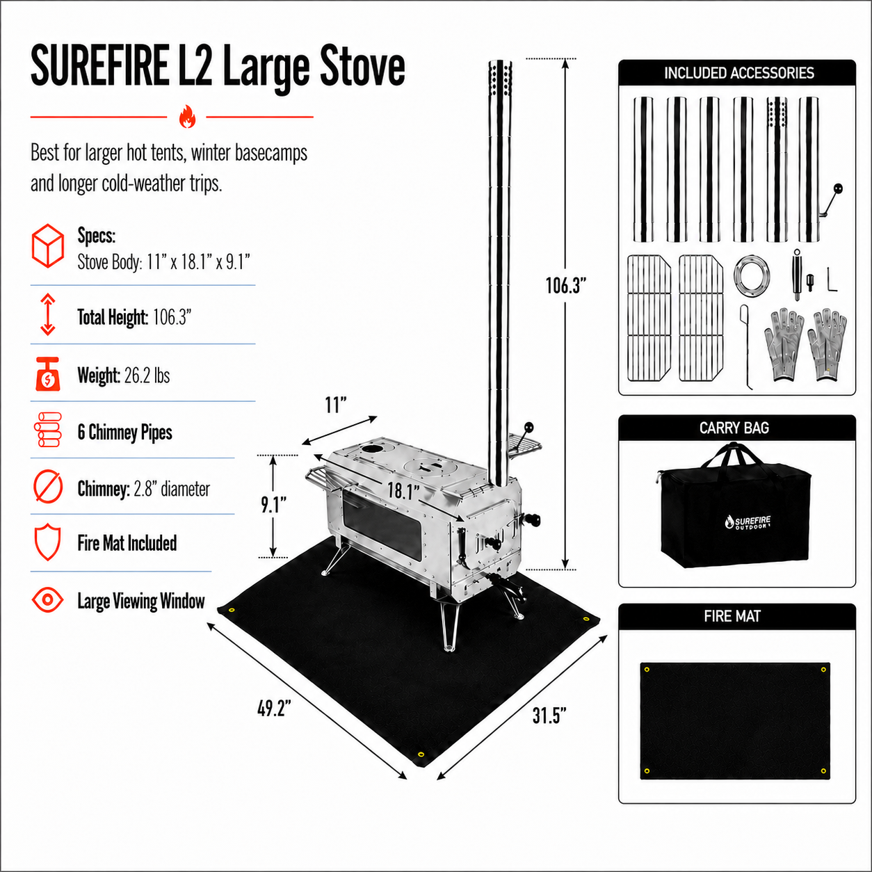 KingCamp Surefire Camping Wood Tent Stove (Size L)