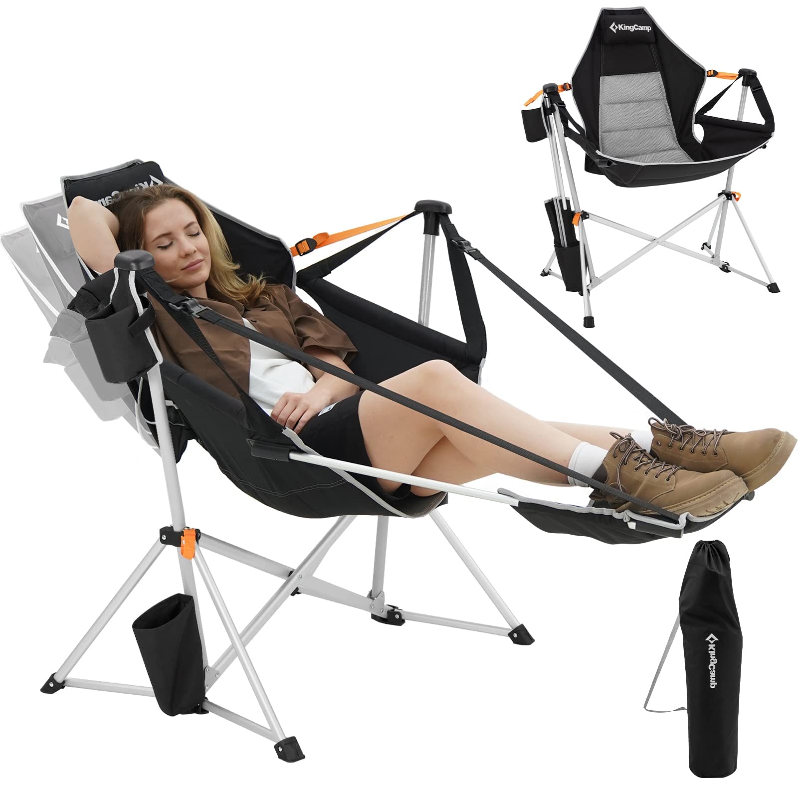 camping chairs KingCamp Orchid C20 Hammock Chair with Footrest BLACK/GREY / 1-Pack