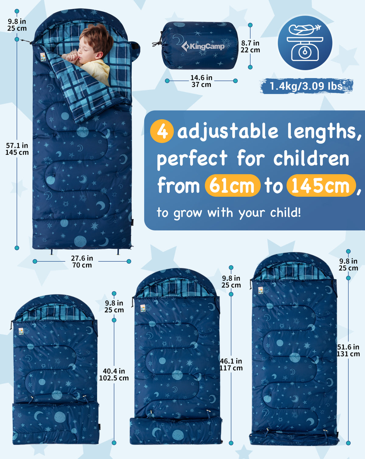 KingCamp Galaxy Zoo C 300 Kids Sleeping Bag – Adjustable Length