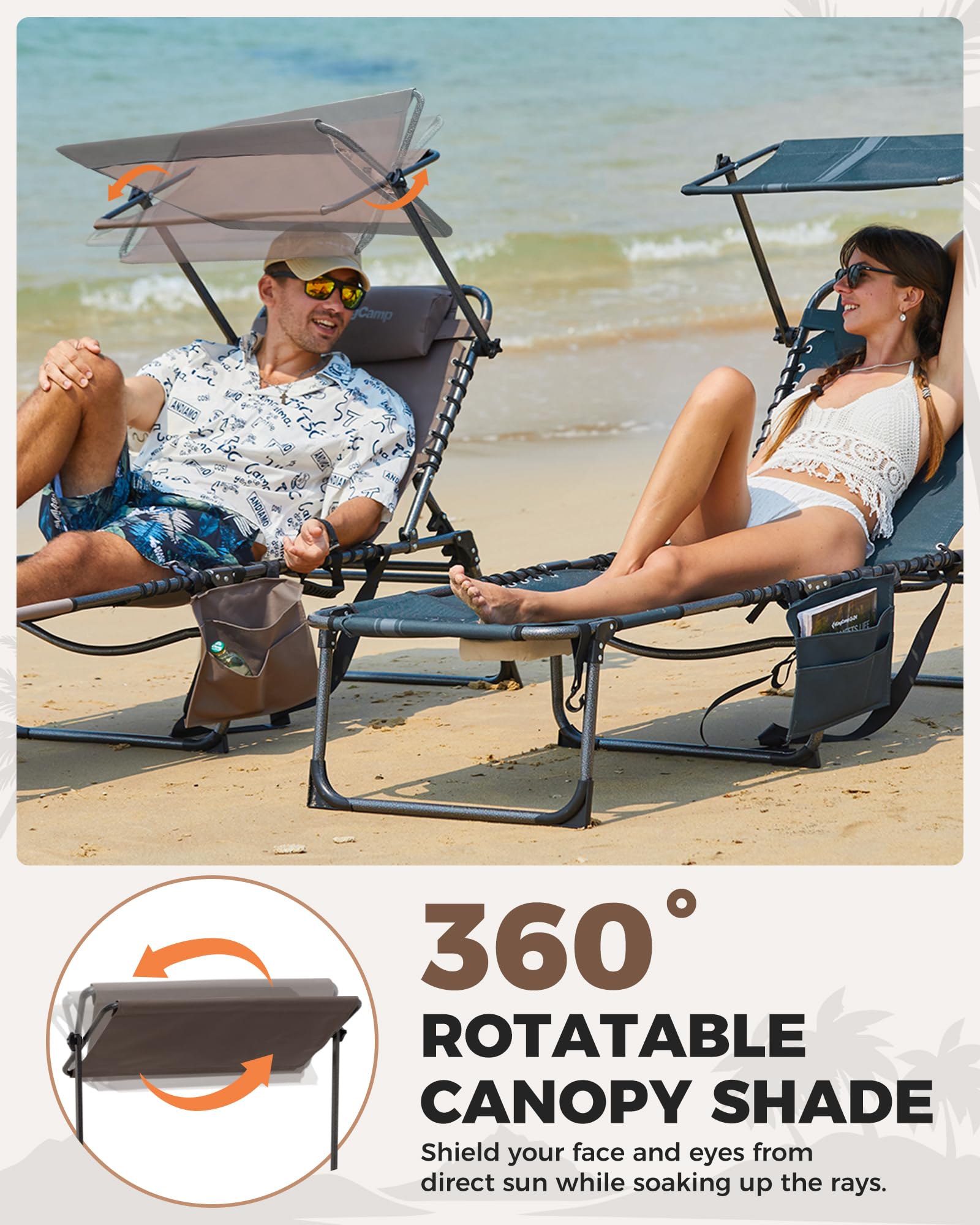 KingCamp MAGNOLIA B10 PLUS Backpack Chaise Lounge with Adjustable Canopy and Face Hole